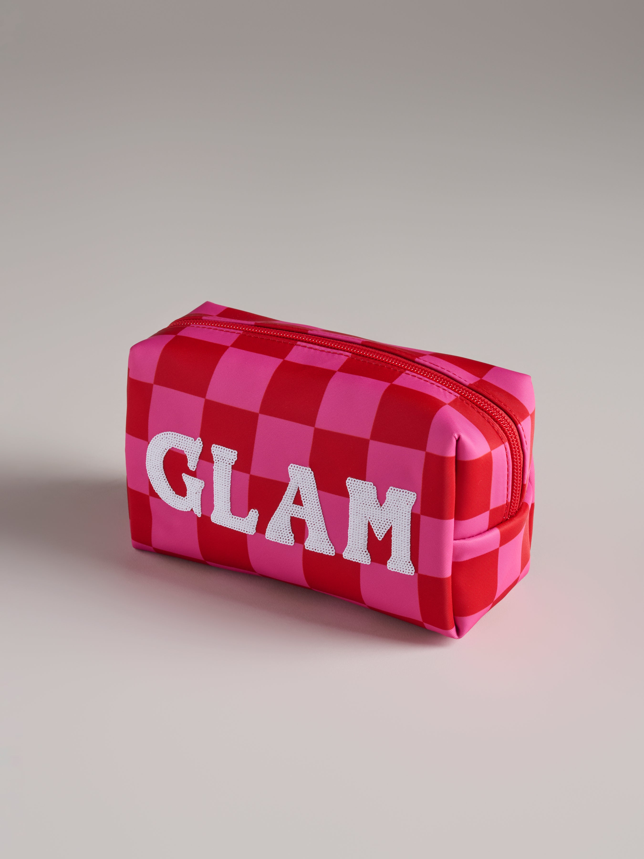 Shiraleah Cara Checkered "Glam" Zip Pouch, Pink