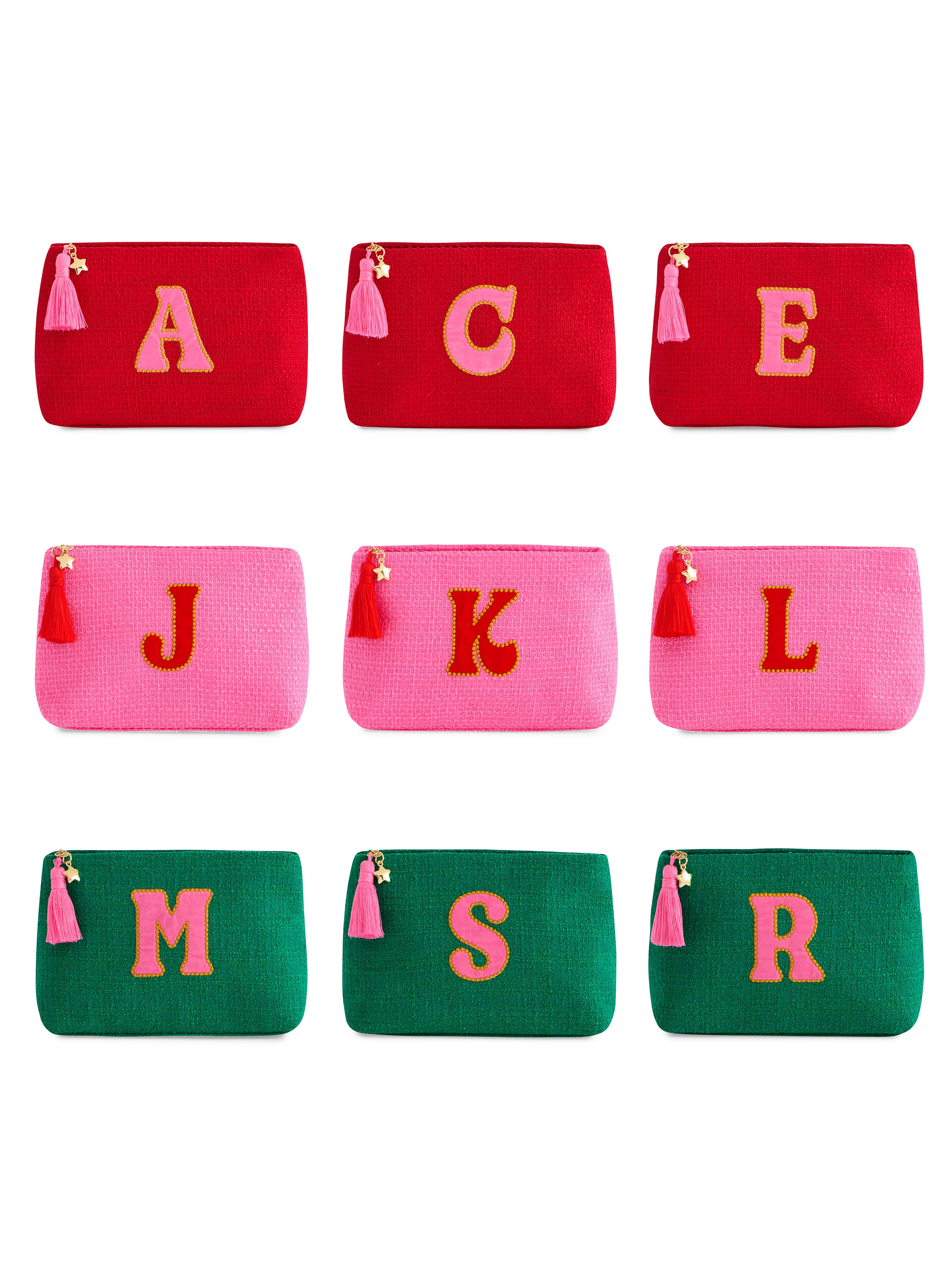 Shiraleah Assorted Set of 9 Mara Initial Zip Pouches, Multi