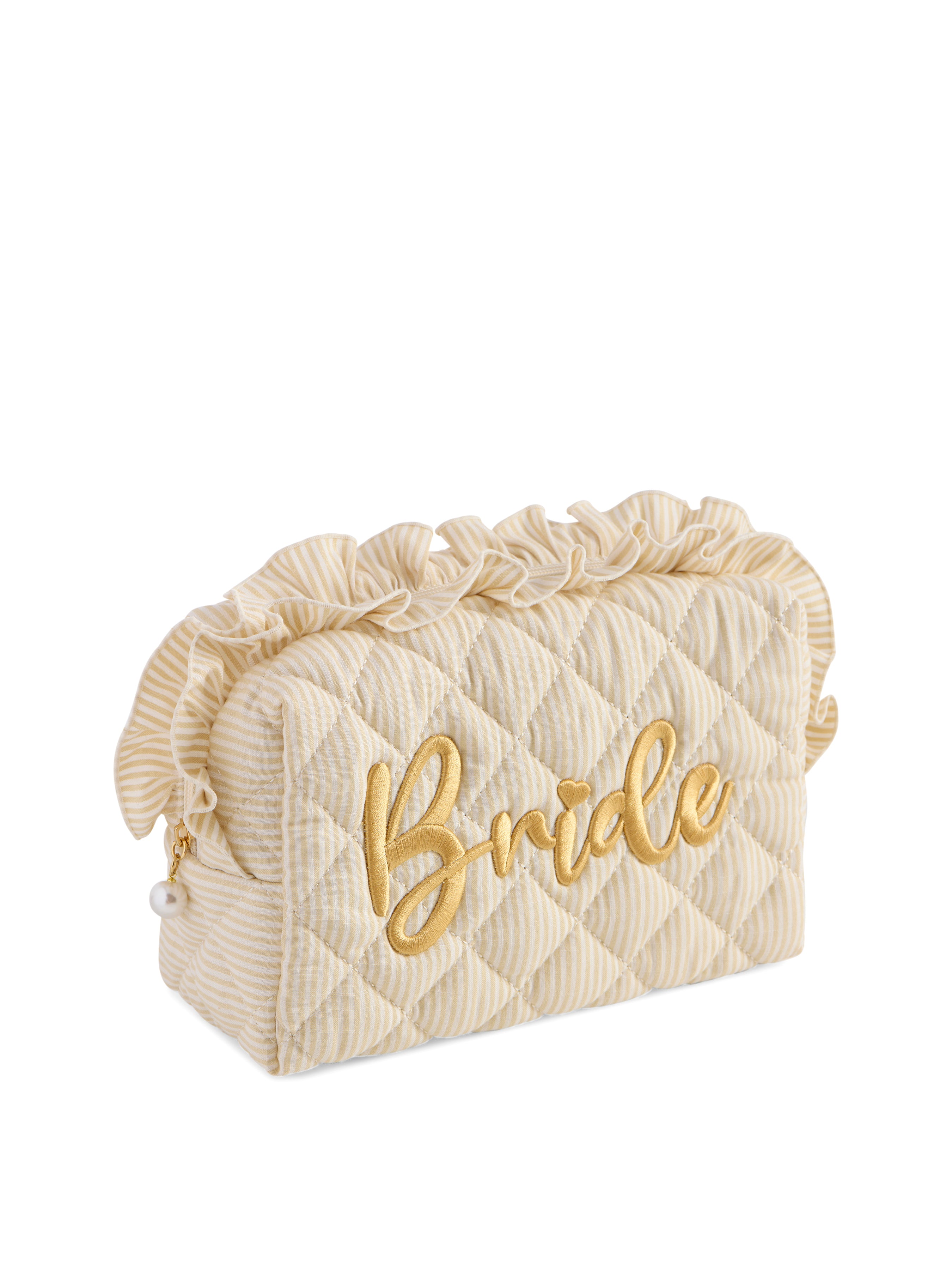 Shiraleah Ruffle "Bride" Large Zip Pouch, Beige