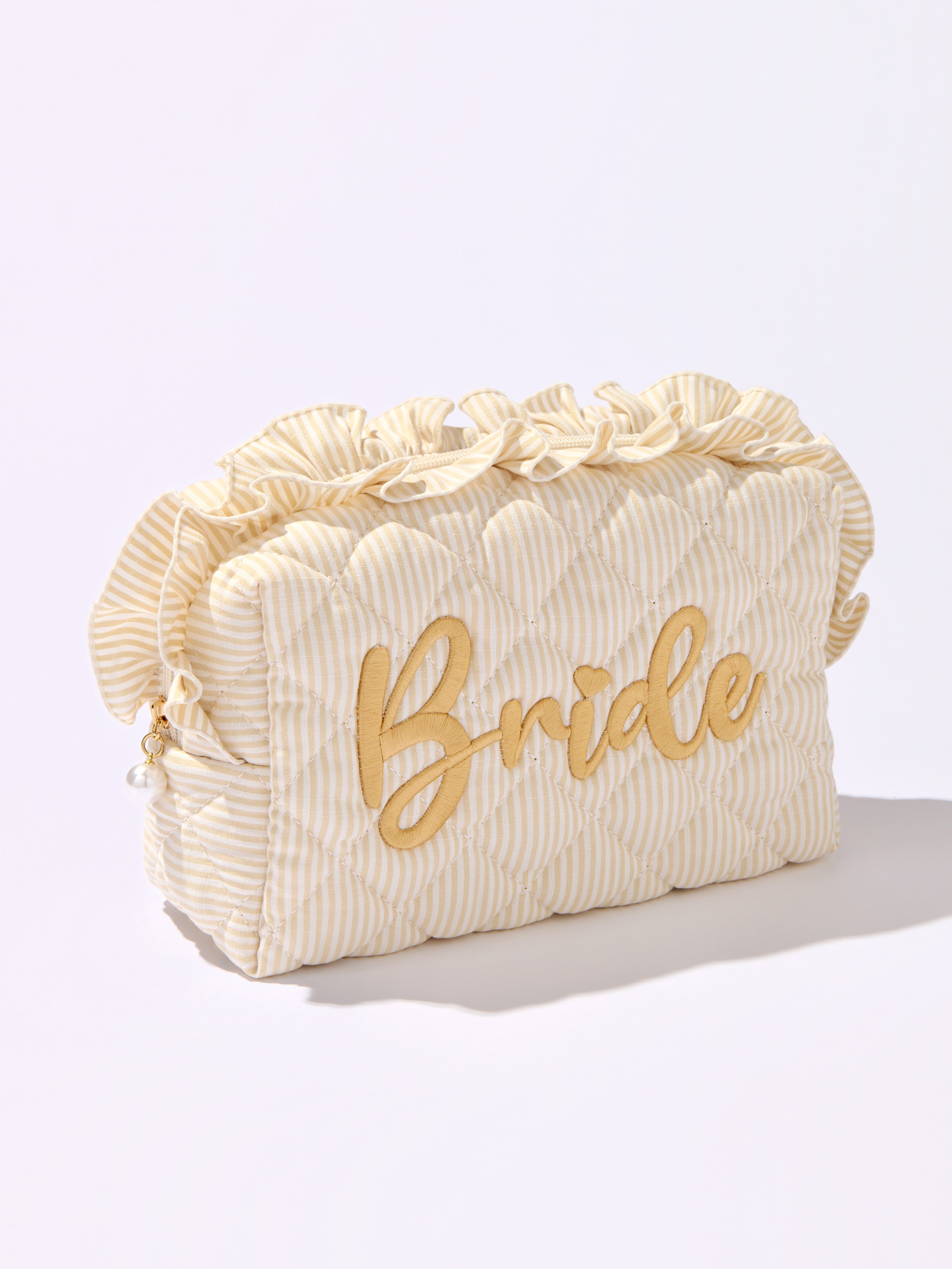 Shiraleah Ruffle "Bride" Large Zip Pouch, Beige