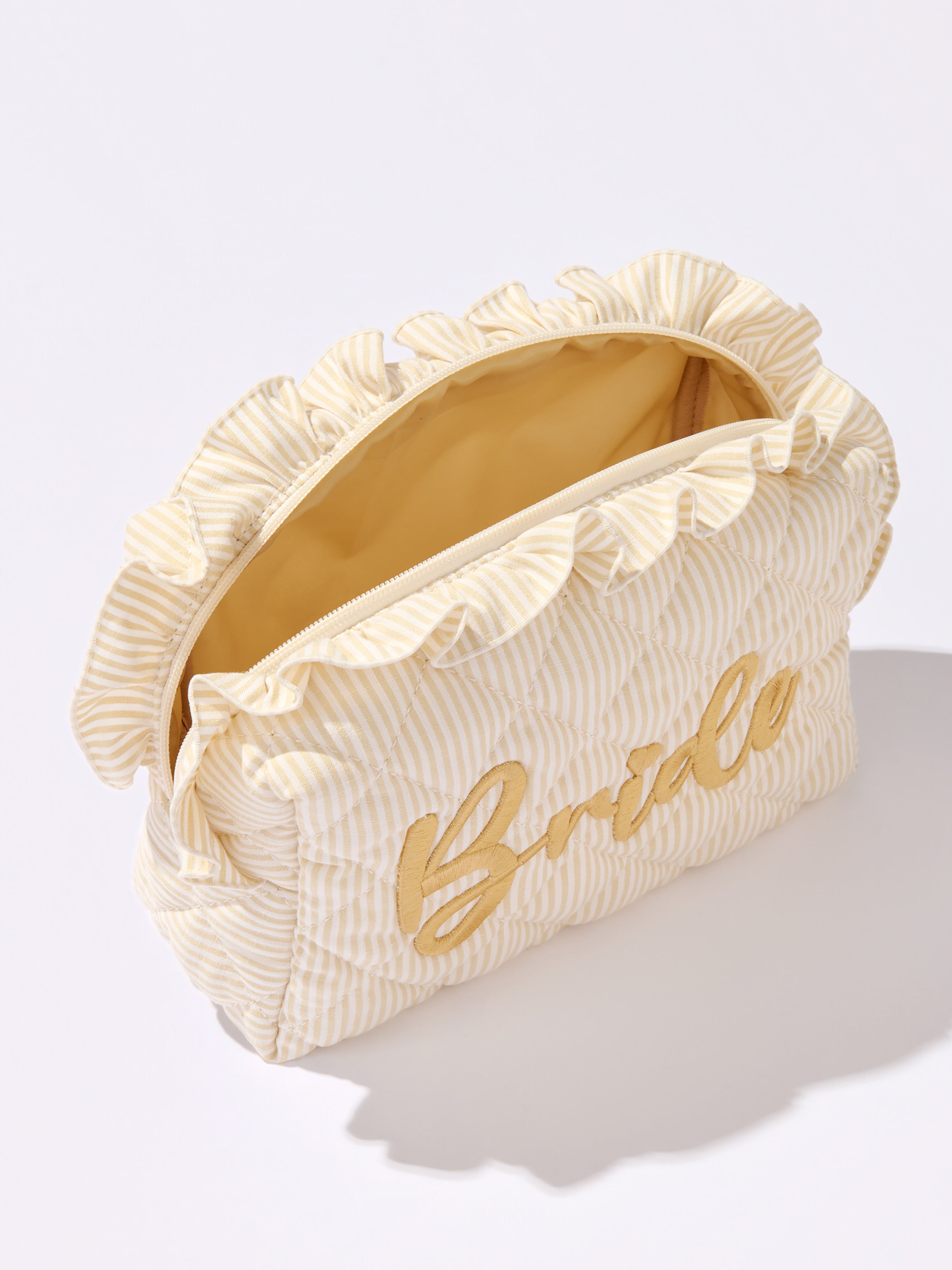 Shiraleah Ruffle "Bride" Large Zip Pouch, Beige