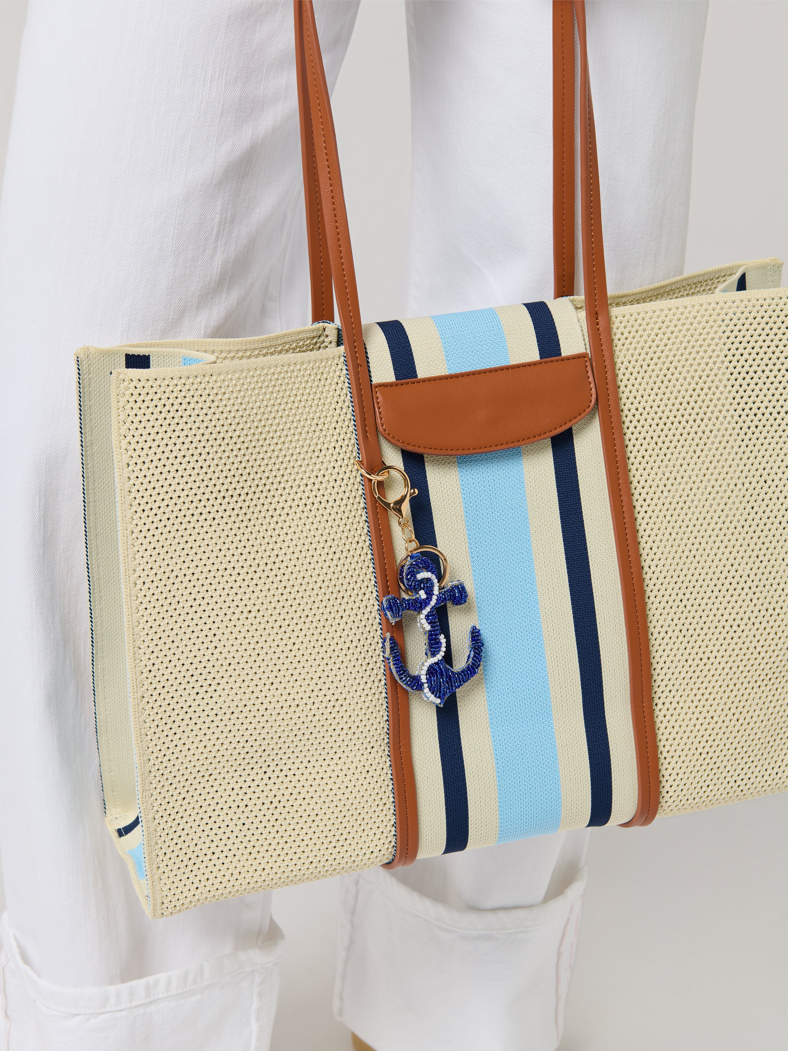 Shiraleah Anchor Beaded Bag Charm/Key Ring, Blue