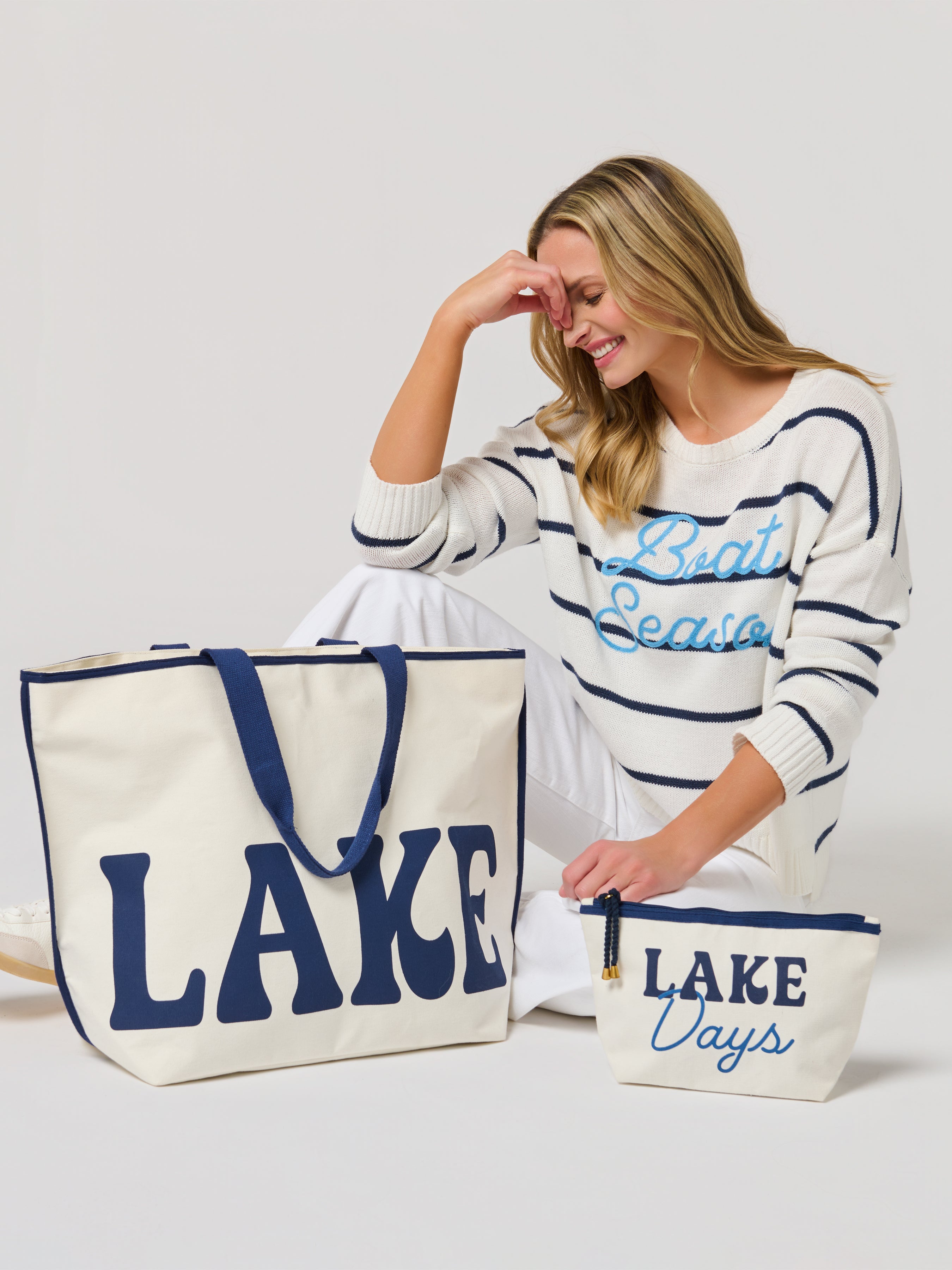 Shiraleah "Lake Days" Zip Pouch, Ivory