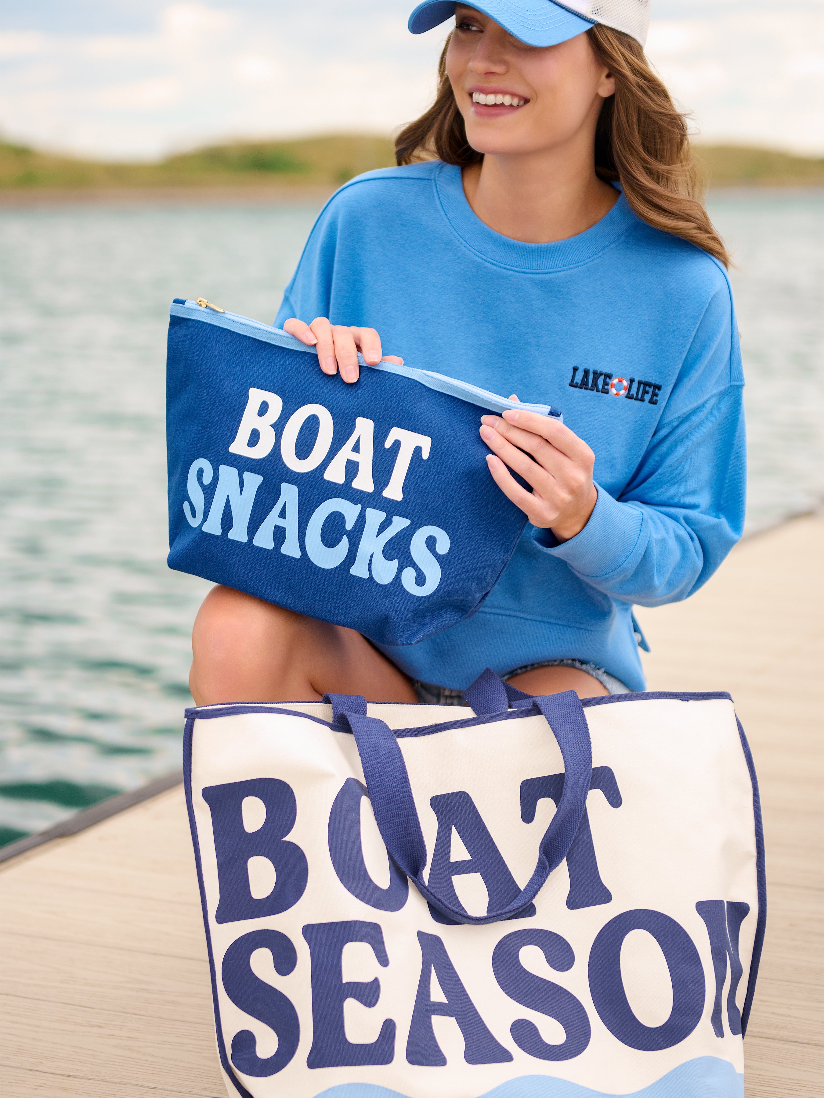 Shiraleah "Boat Snacks" Large Zip Pouch, Navy