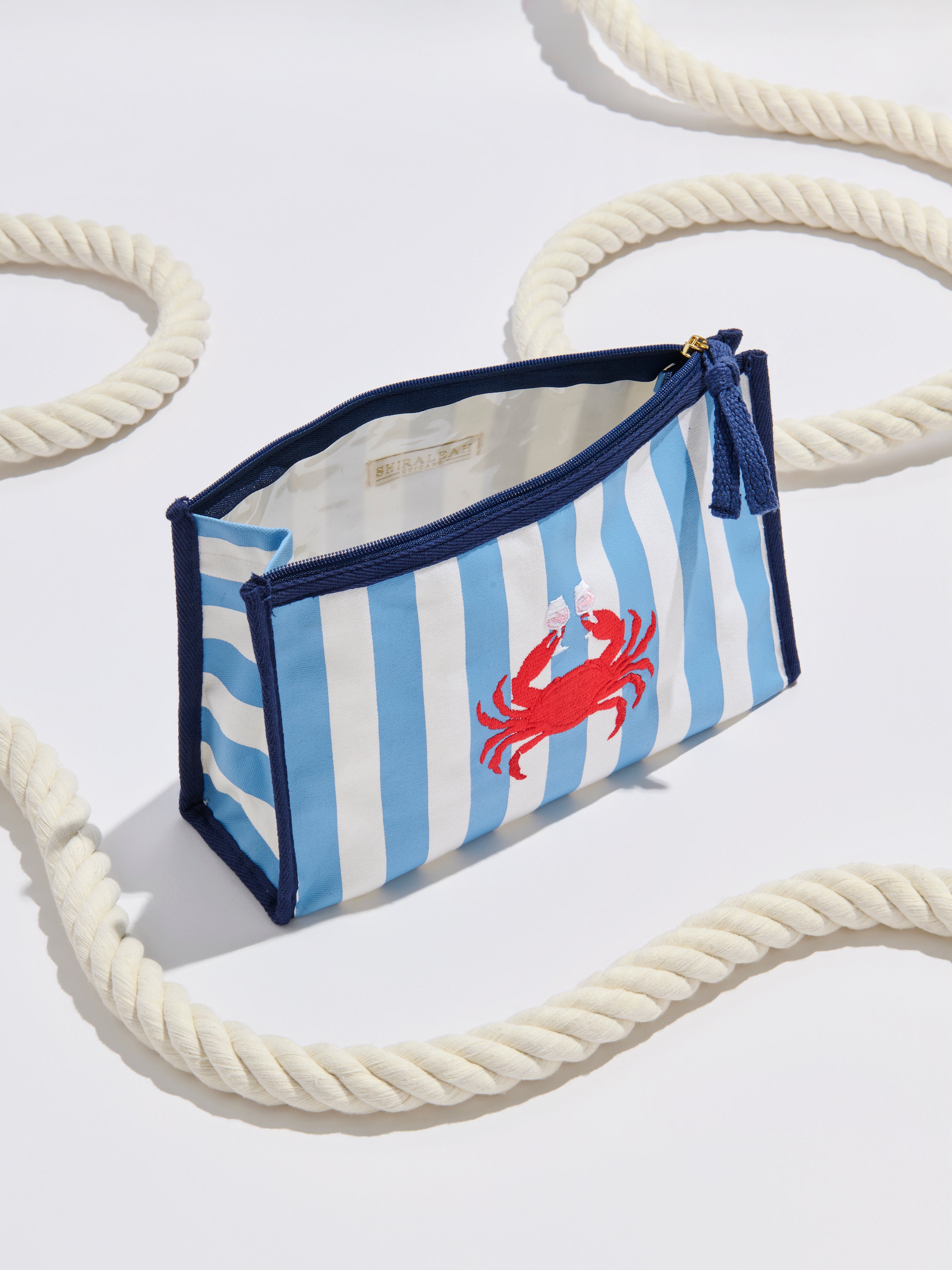 Shiraleah Crab & Rosé Zip Pouch, Blue