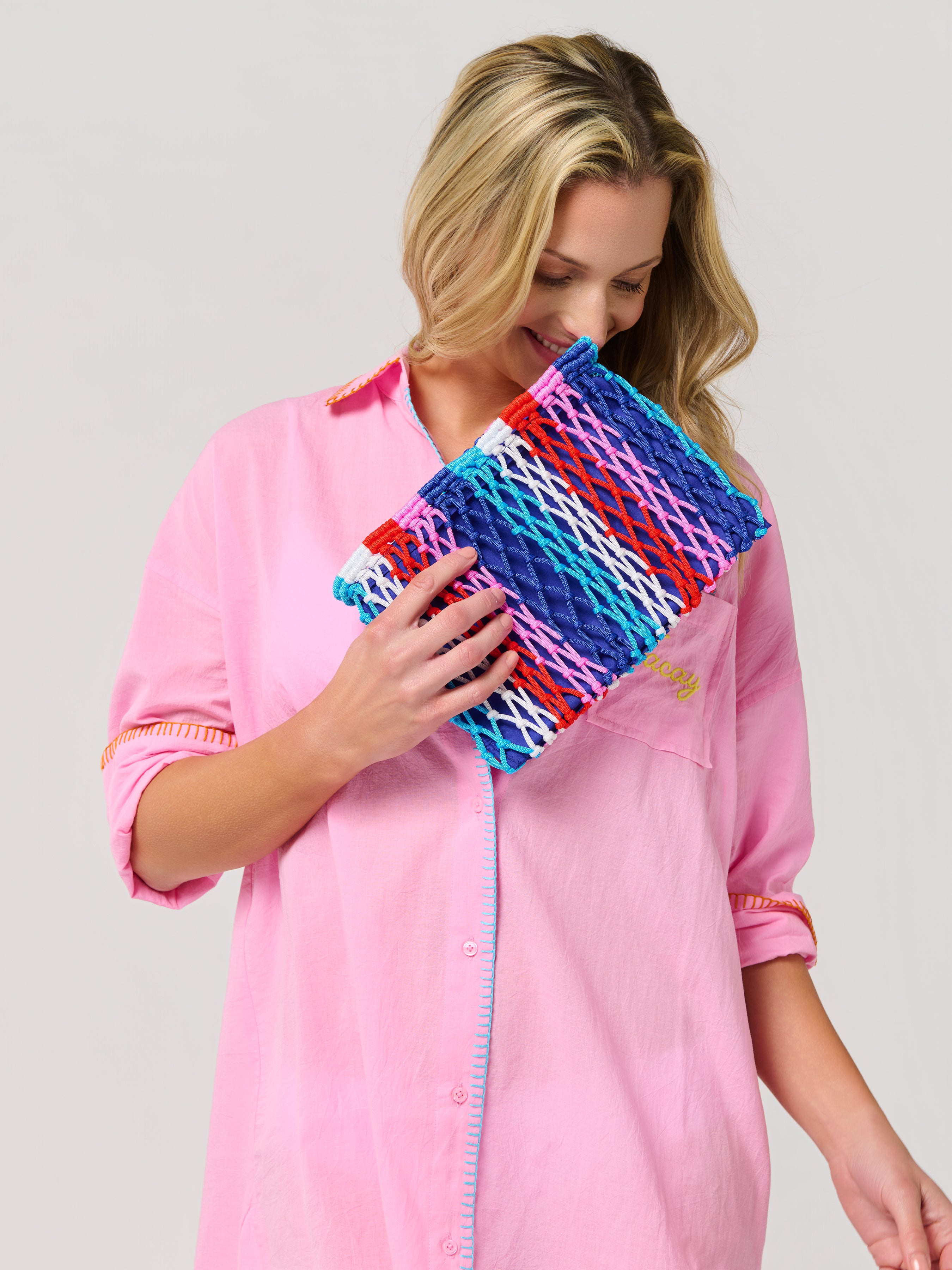 Shiraleah Braziliana Stripe Zip Pouch, Blue