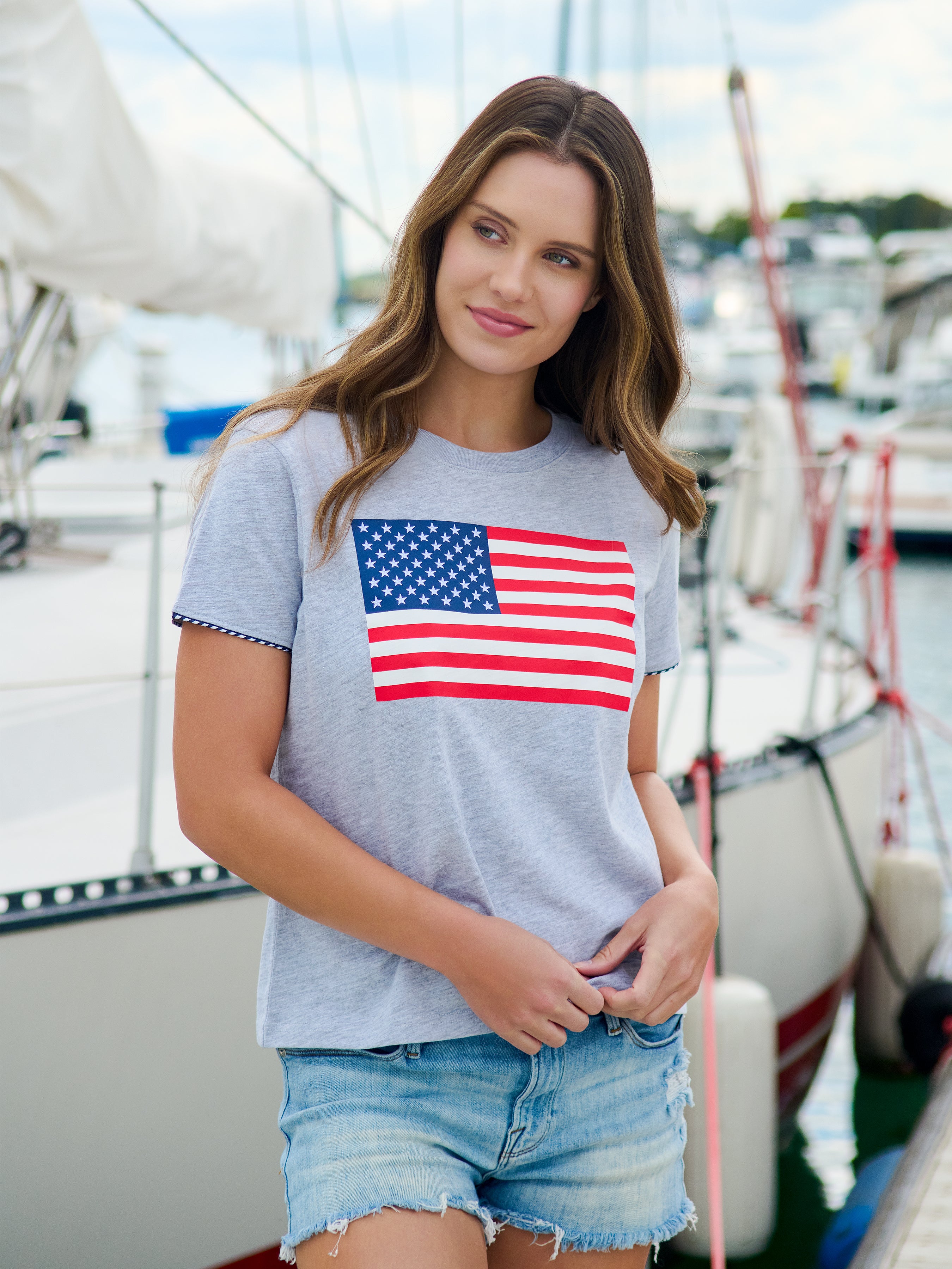 Shiraleah American Flag Relaxed Tee, Grey SMALL