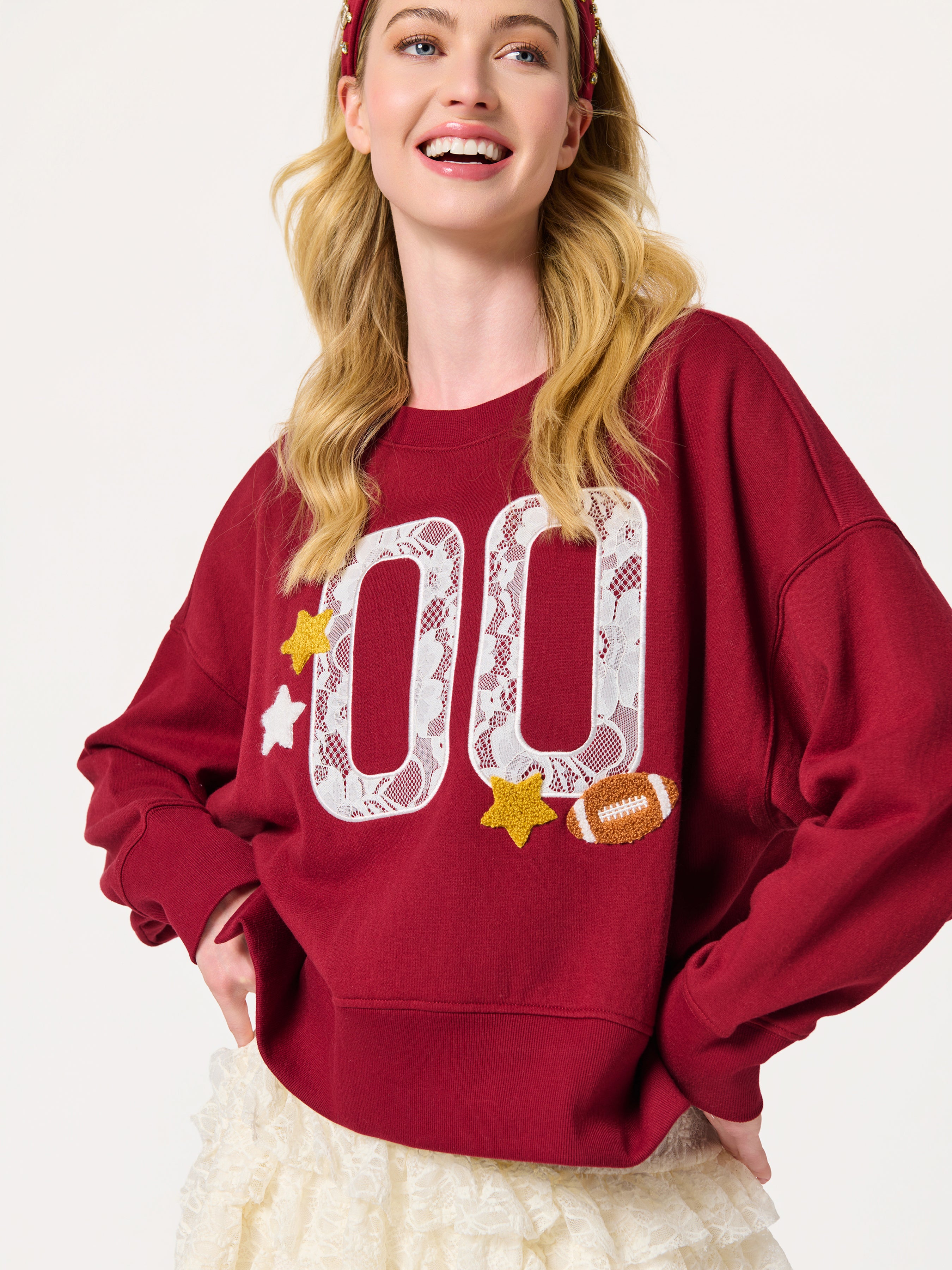 Shiraleah "00" Varsity Relaxed Sweatshirt, Maroon MAROON / EXTRA SMALL