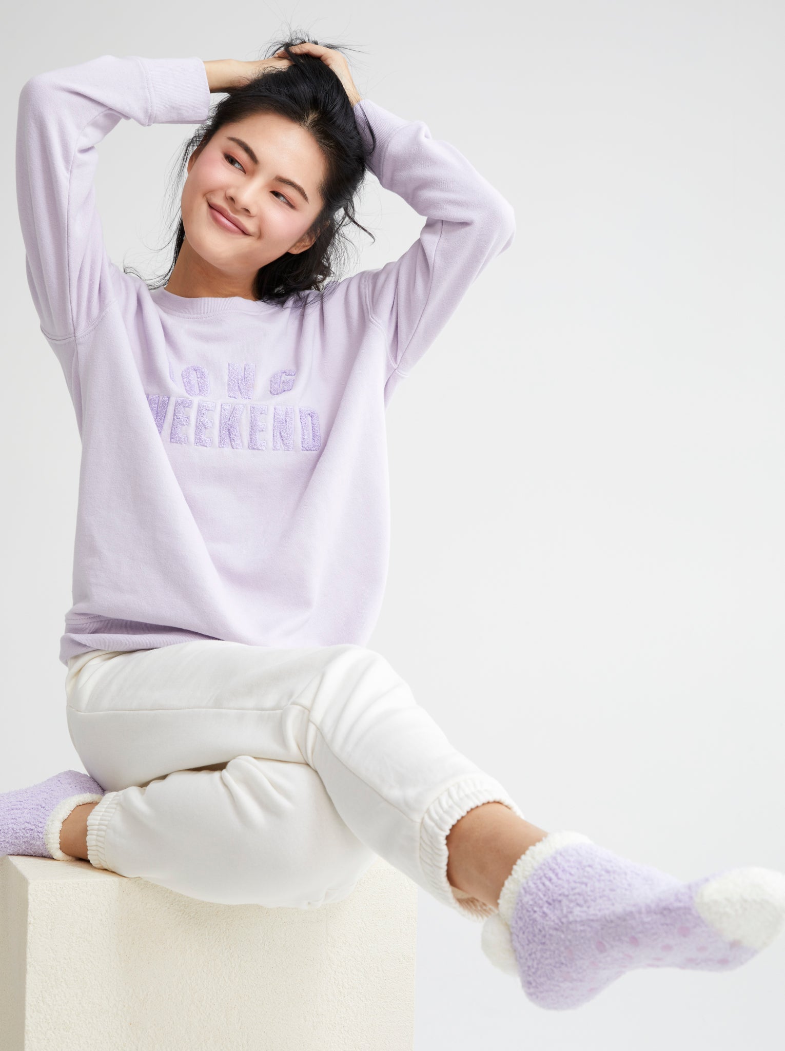 Assorted Set Of 6 "Long Weekend" Sweatshirts, Lilac