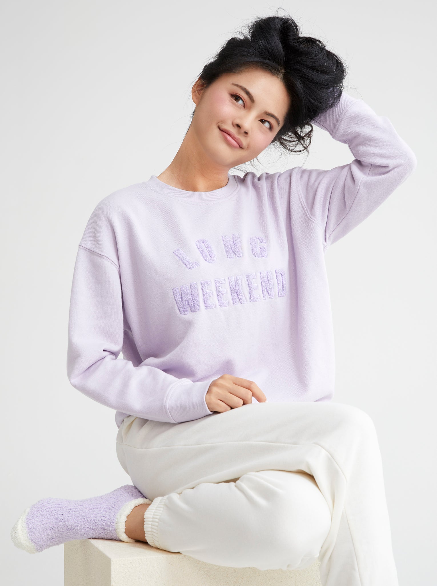 Assorted Set Of 6 "Long Weekend" Sweatshirts, Lilac