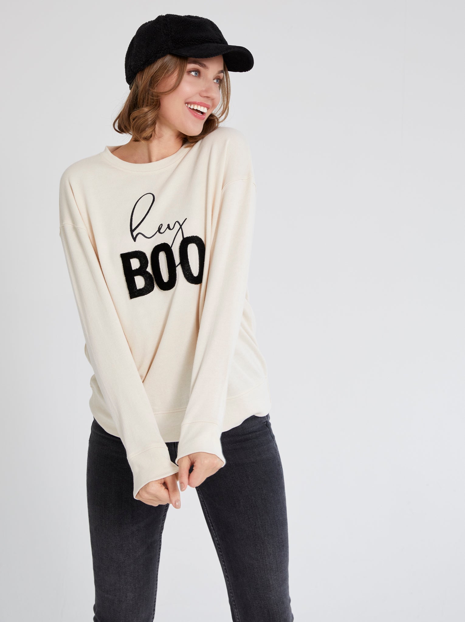 Assorted Set Of 6 "Hey Boo" Sweatshirts, Putty
