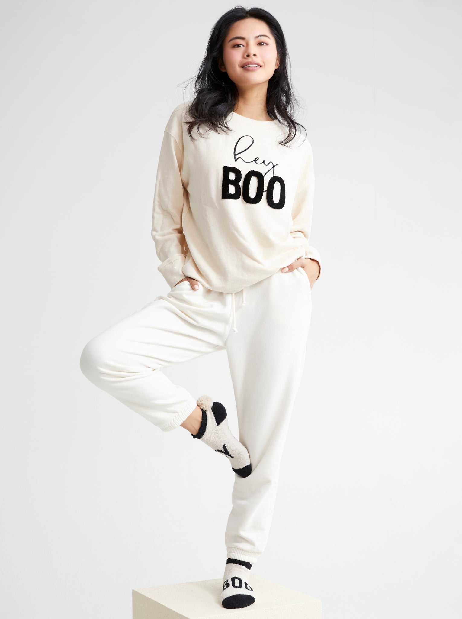 Assorted Set Of 6 "Hey Boo" Sweatshirts, Putty