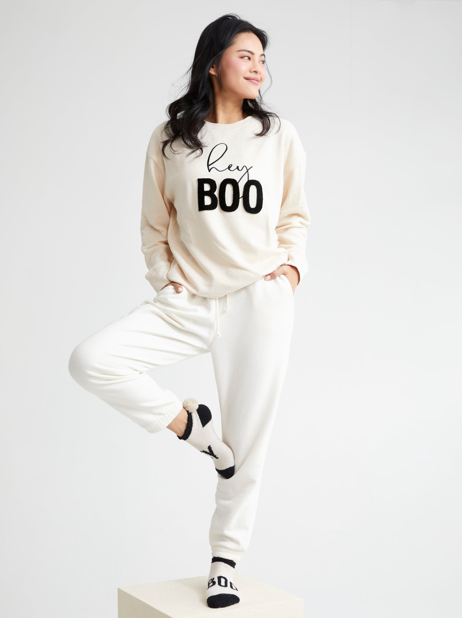 Assorted Set Of 6 "Hey Boo" Sweatshirts, Putty