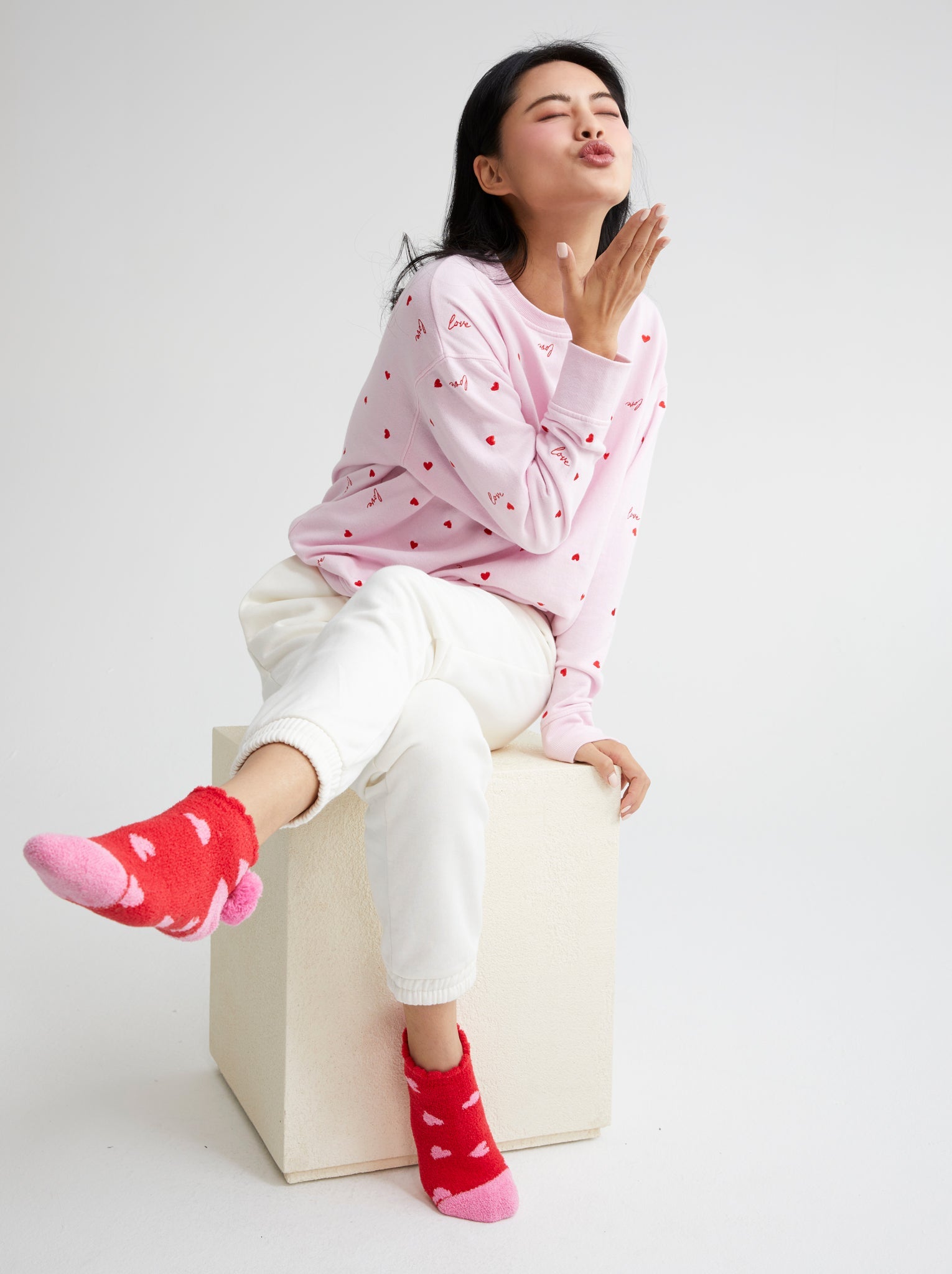 Assorted Set Of 6 "Love" Hearts Sweatshirts, Blush