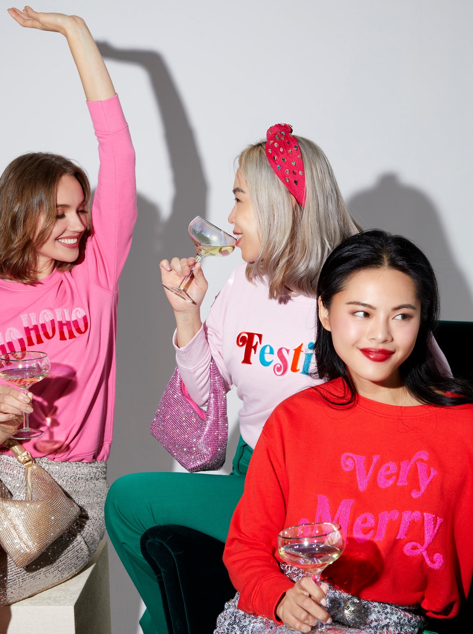 Assorted Set Of 6 "Very Merry" Sweatshirts, Red