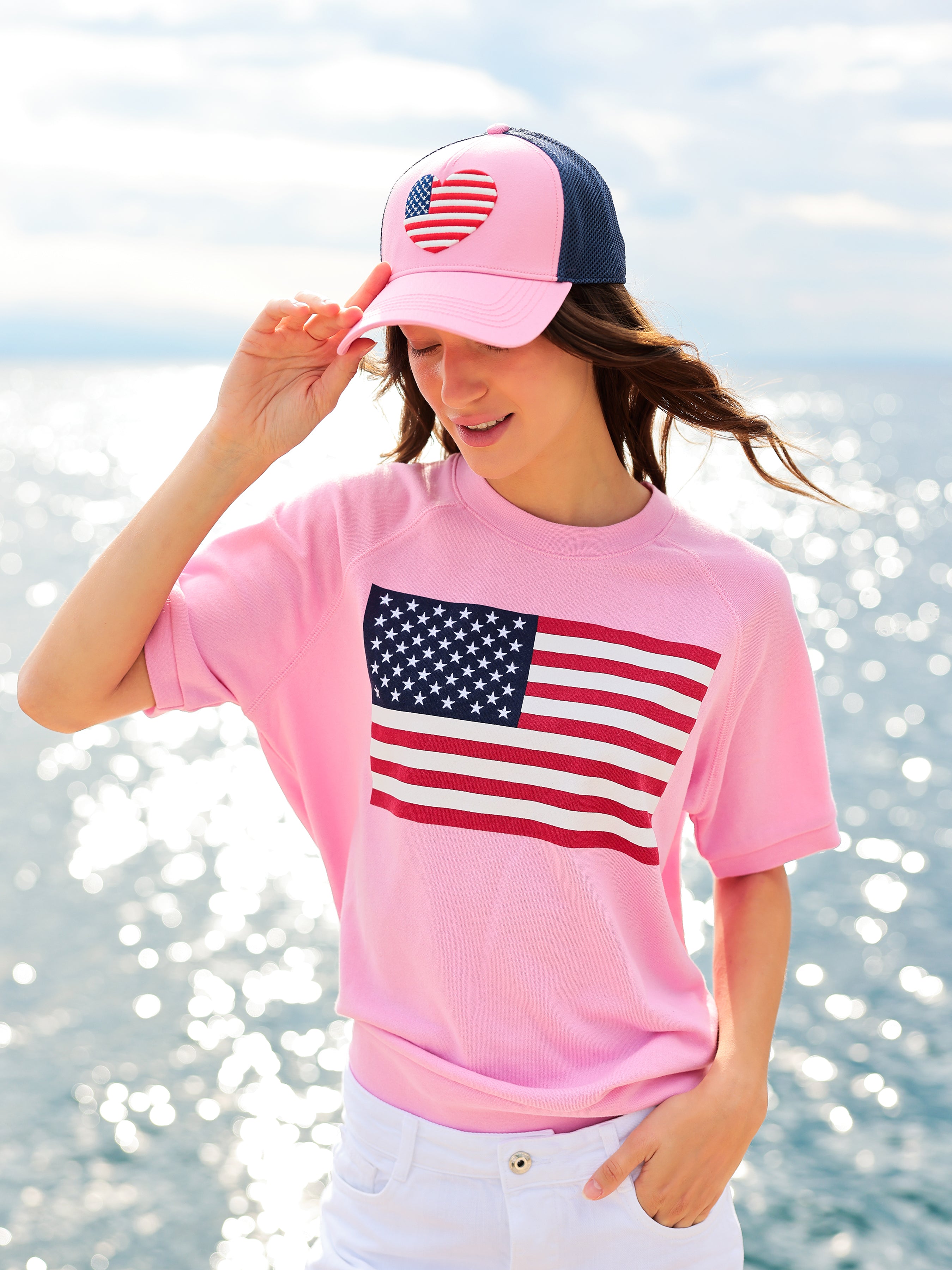 Shiraleah Assorted Set of 6 Flag Lightweight Short Sleeve Sweatshirts, Pink