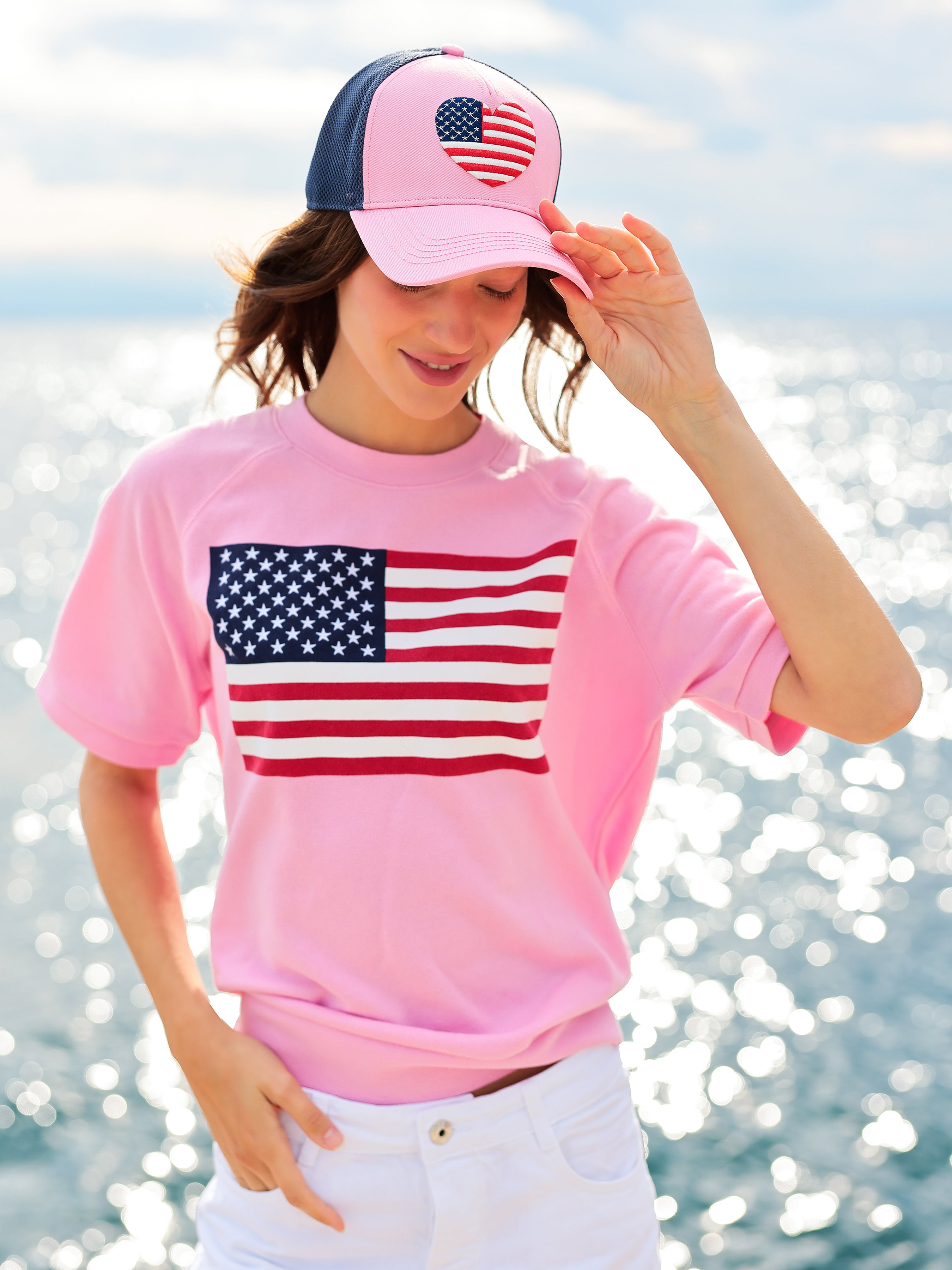 Shiraleah Assorted Set of 6 Flag Lightweight Short Sleeve Sweatshirts, Pink