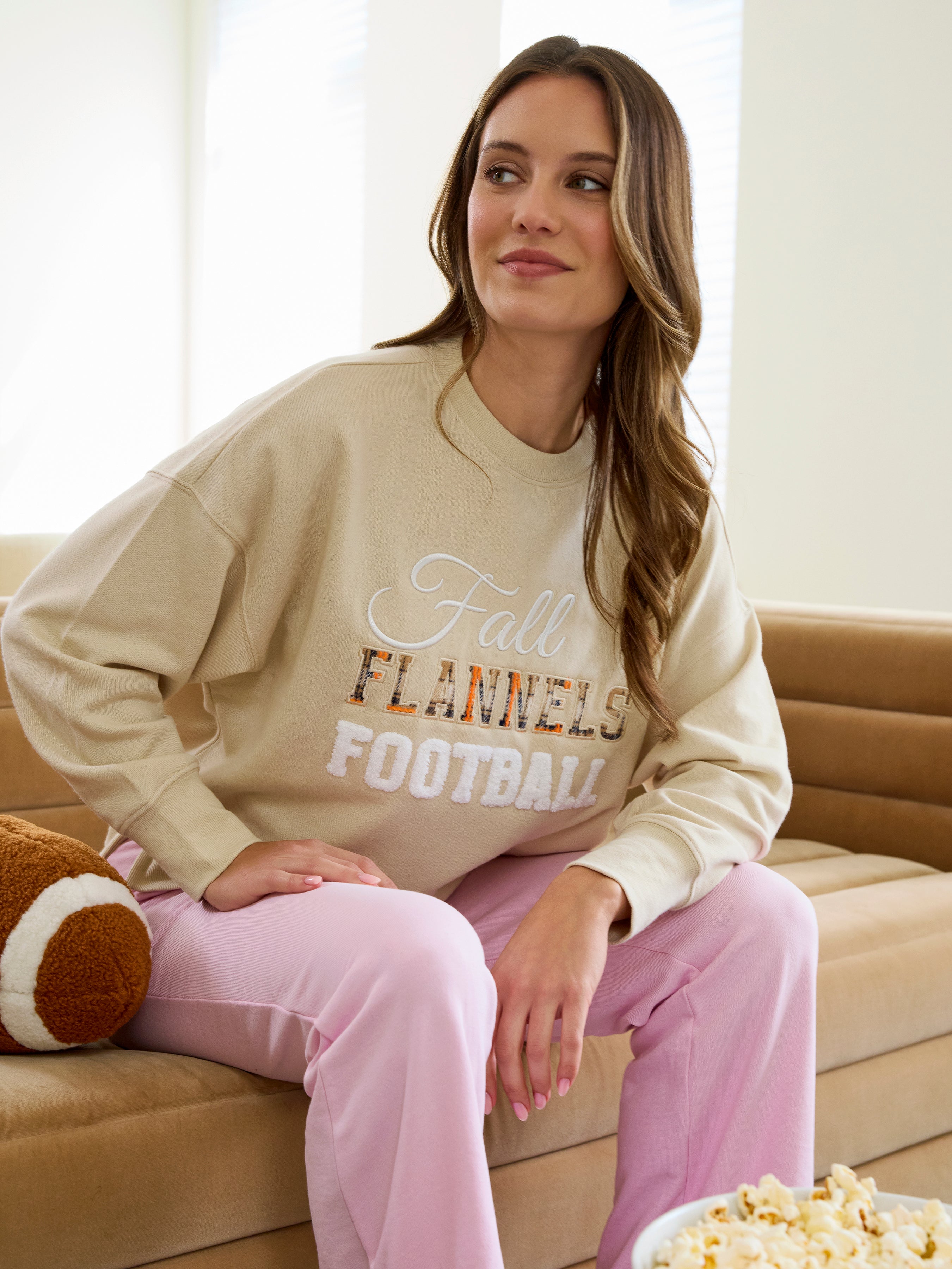 Shiraleah Assorted Set of 6 "Fall, Flannels, Football" Relaxed Sweatshirts TAN