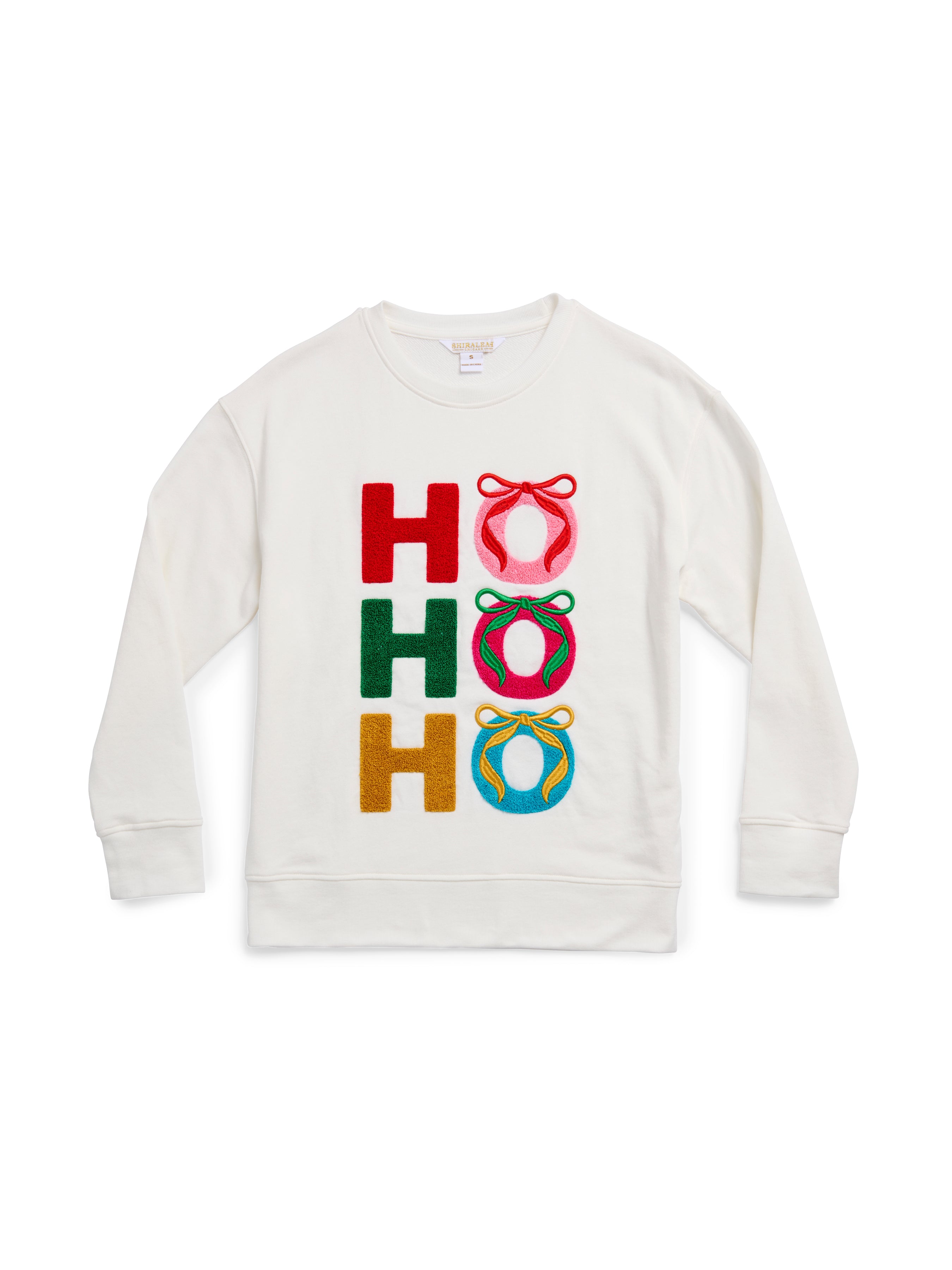 Shiraleah "Ho Ho Ho" Bows Classic Sweatshirt, Ivory