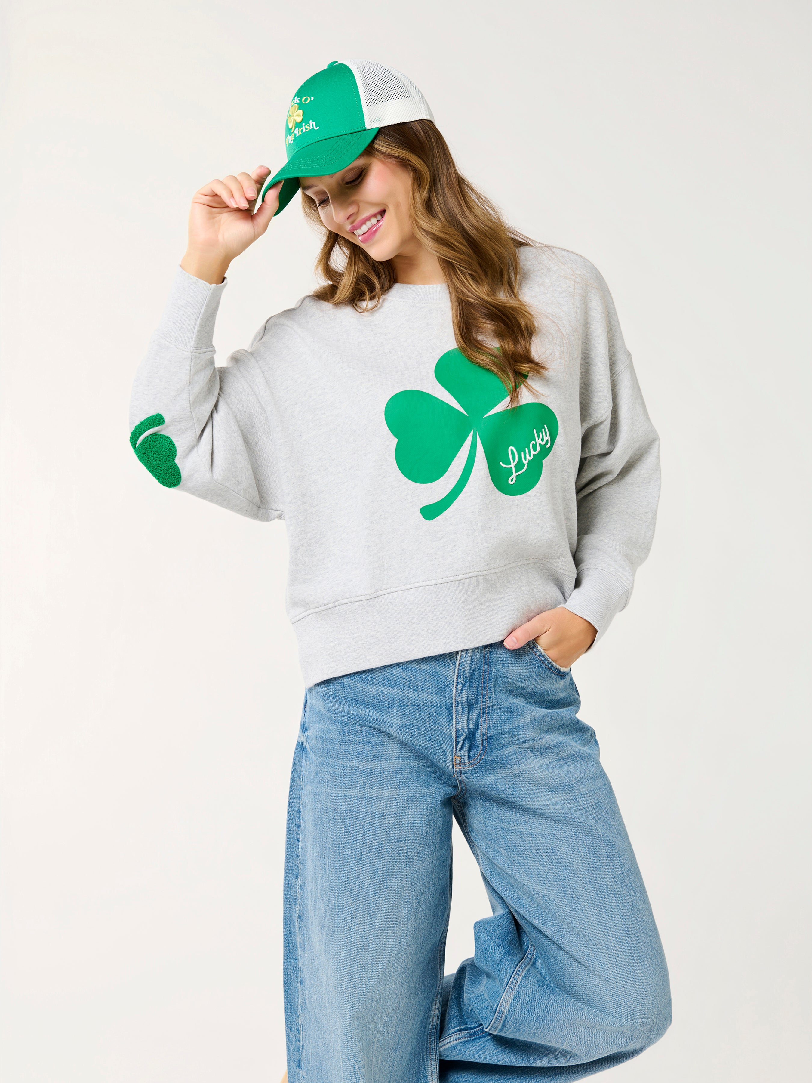Shiraleah Shamrock "Lucky" Relaxed Sweatshirt, Grey GREY / SMALL