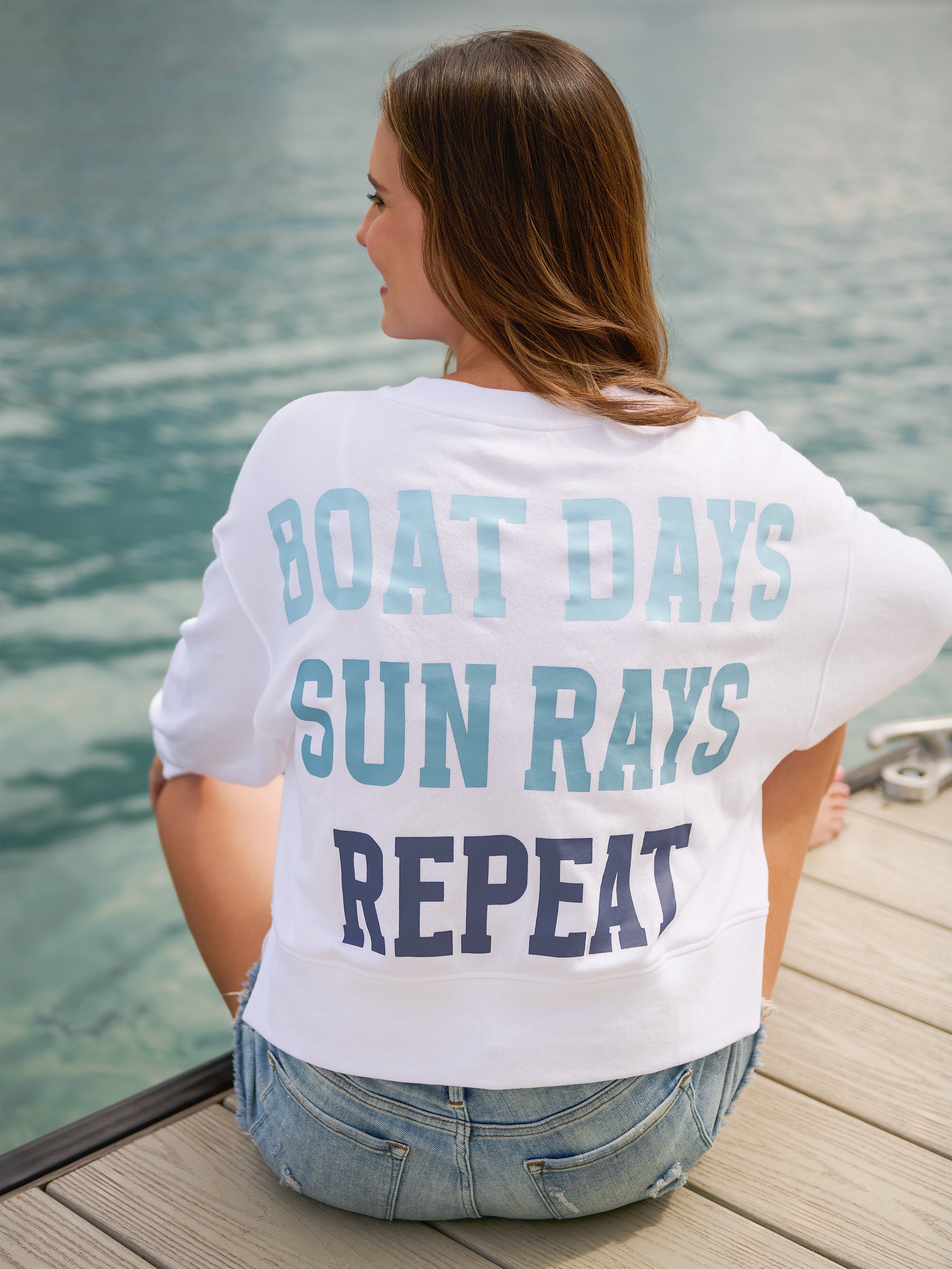 Shiraleah "Boat Days, Sunrays, Repeat" Relaxed Sweatshirt", White SMALL