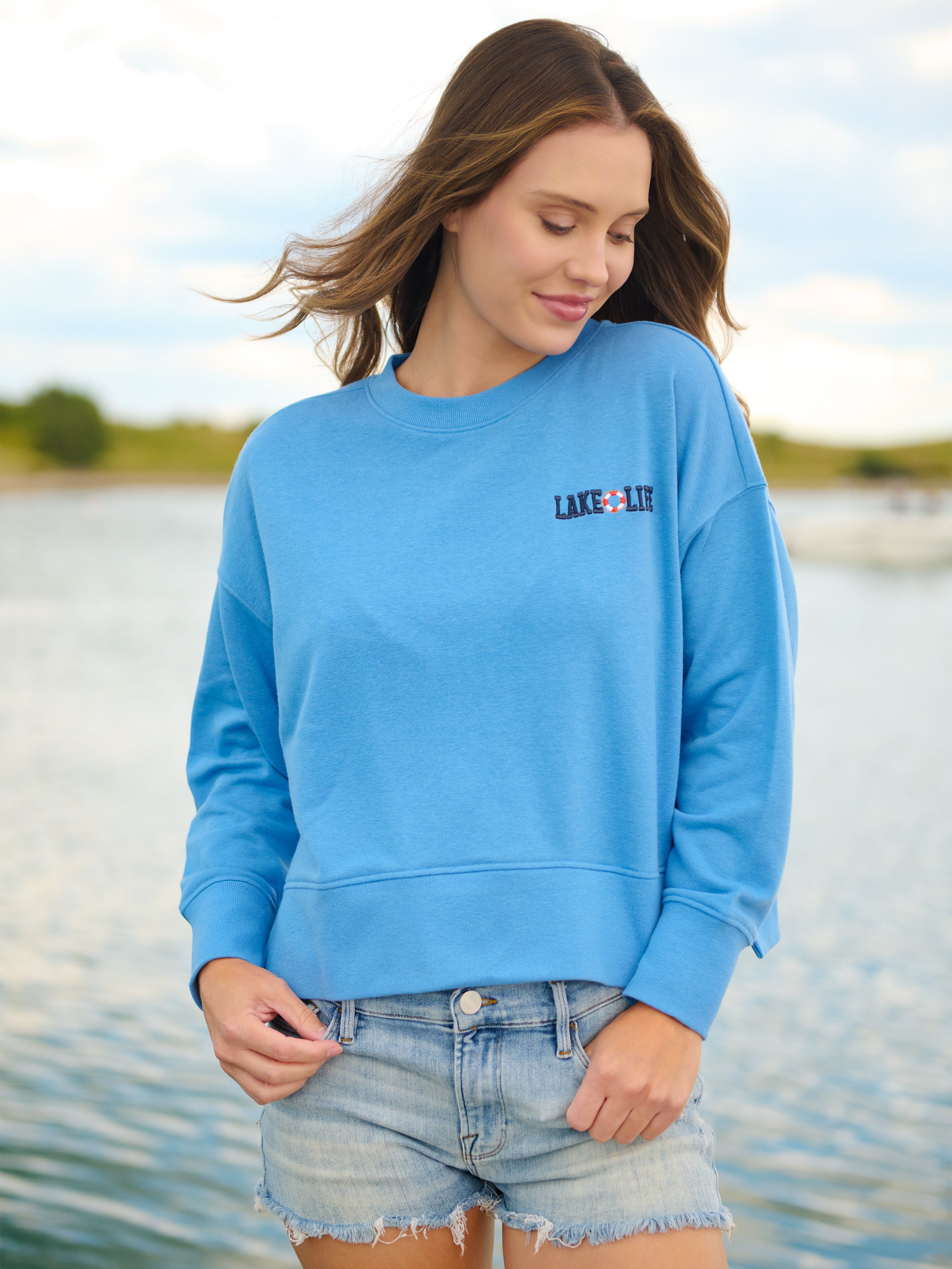 Shiraleah "Boat Docks and Flip Flops" Relaxed Sweatshirt, Blue SMALL