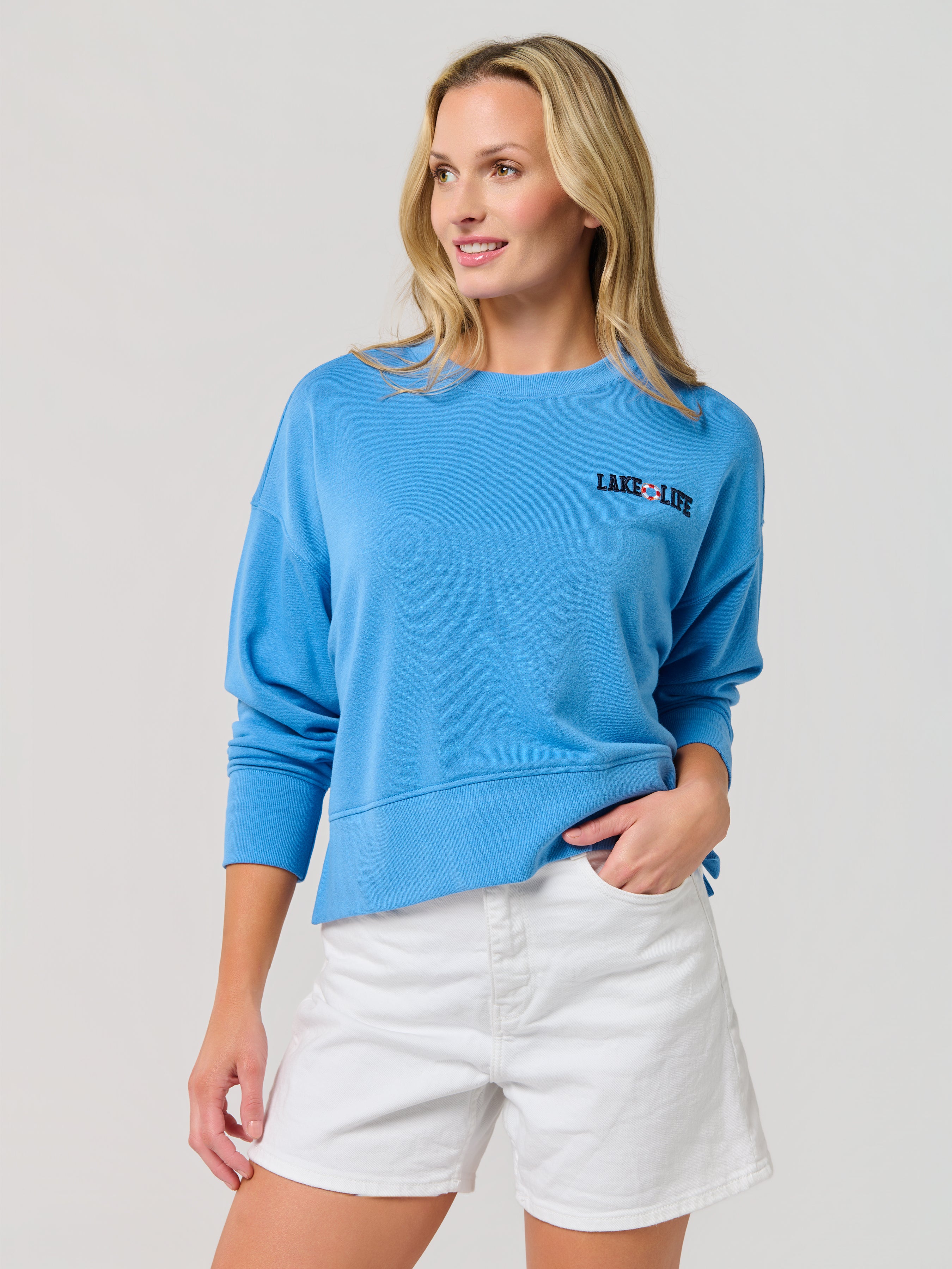 Shiraleah "Boat Docks and Flip Flops" Relaxed Sweatshirt, Blue SMALL