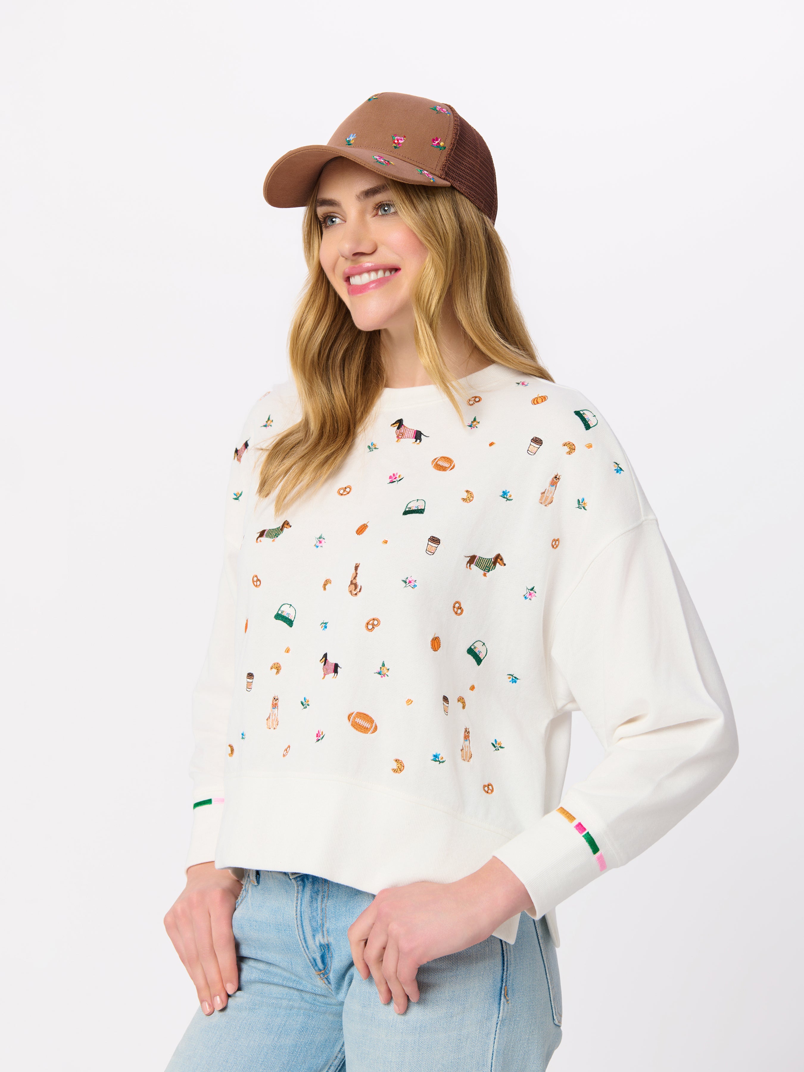 Shiraleah Fall Icons Relaxed Sweatshirt, Ivory IVORY / EXTRA SMALL