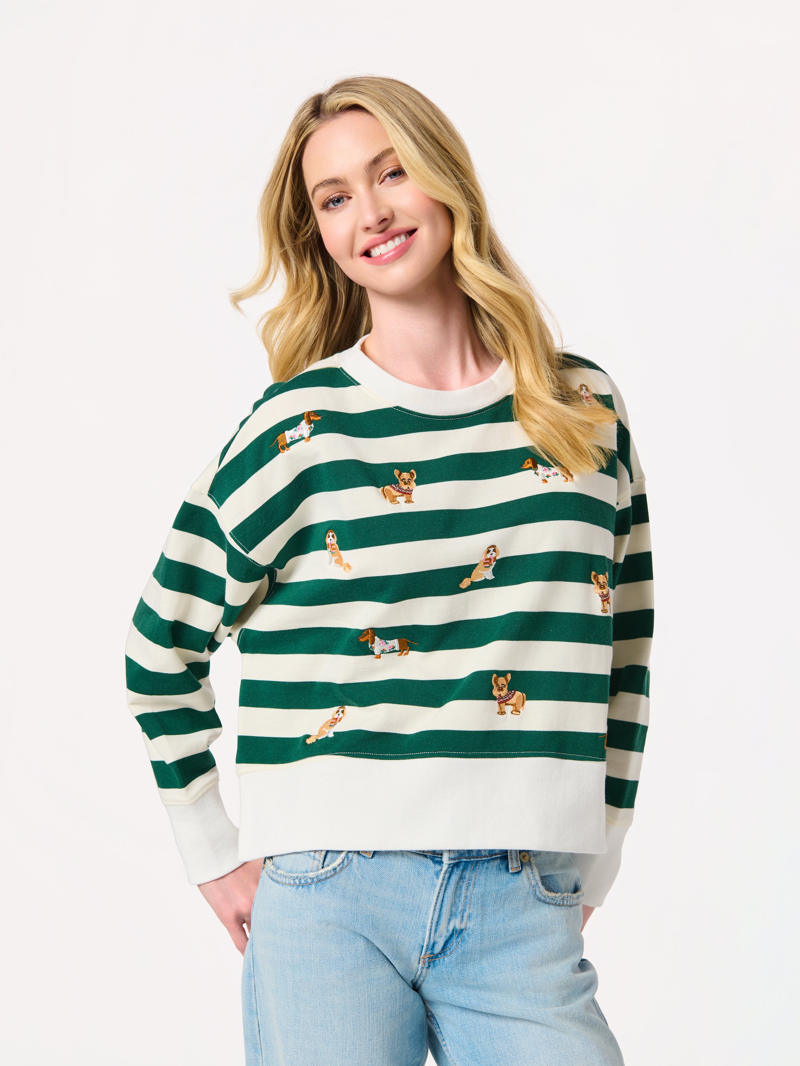 Shiraleah Doggies Relaxed Sweatshirt, Green GREEN / EXTRA SMALL