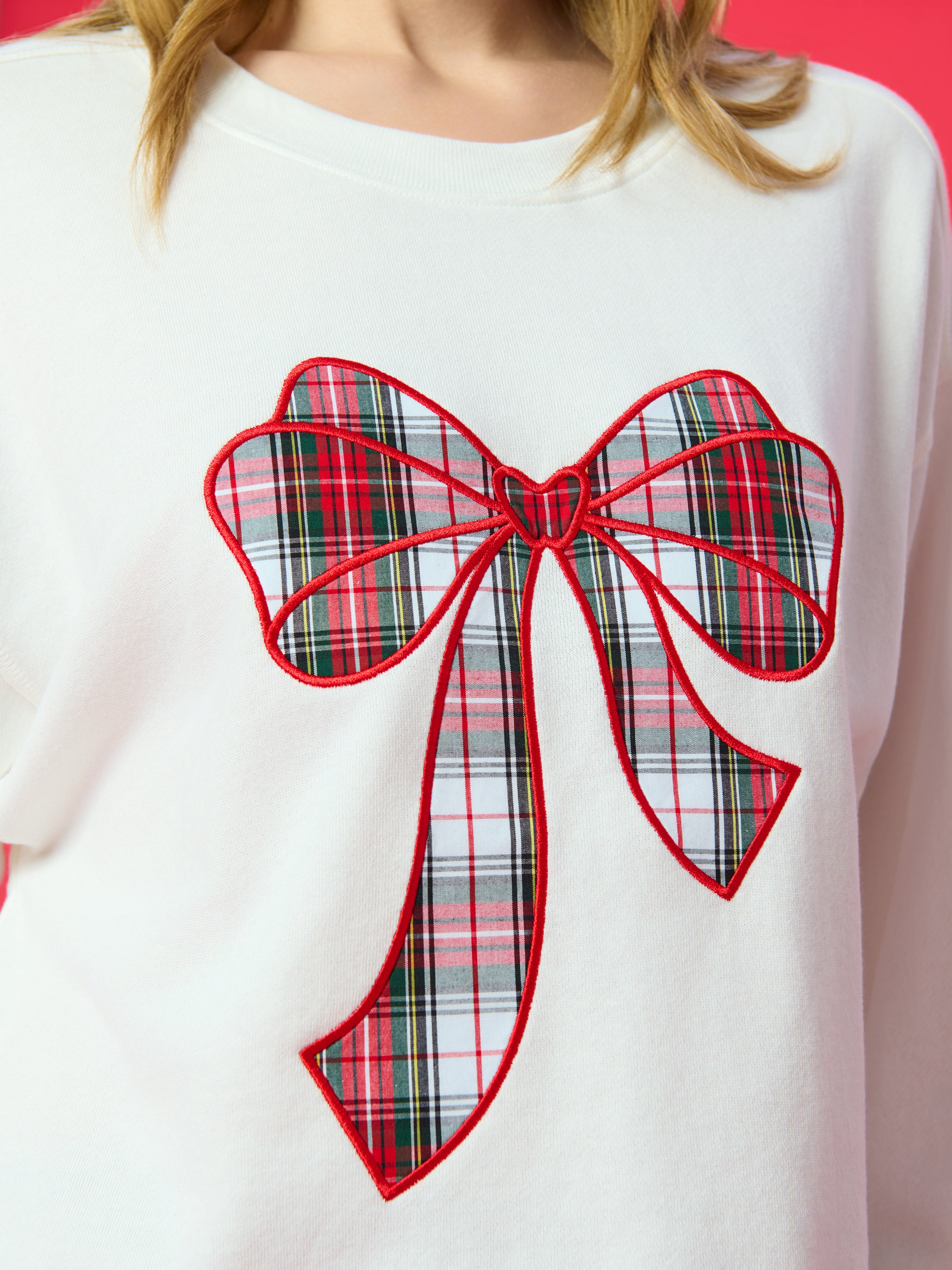 Shiraleah Tartan Bow Lounge Sweatshirt, Ivory IVORY / EXTRA SMALL