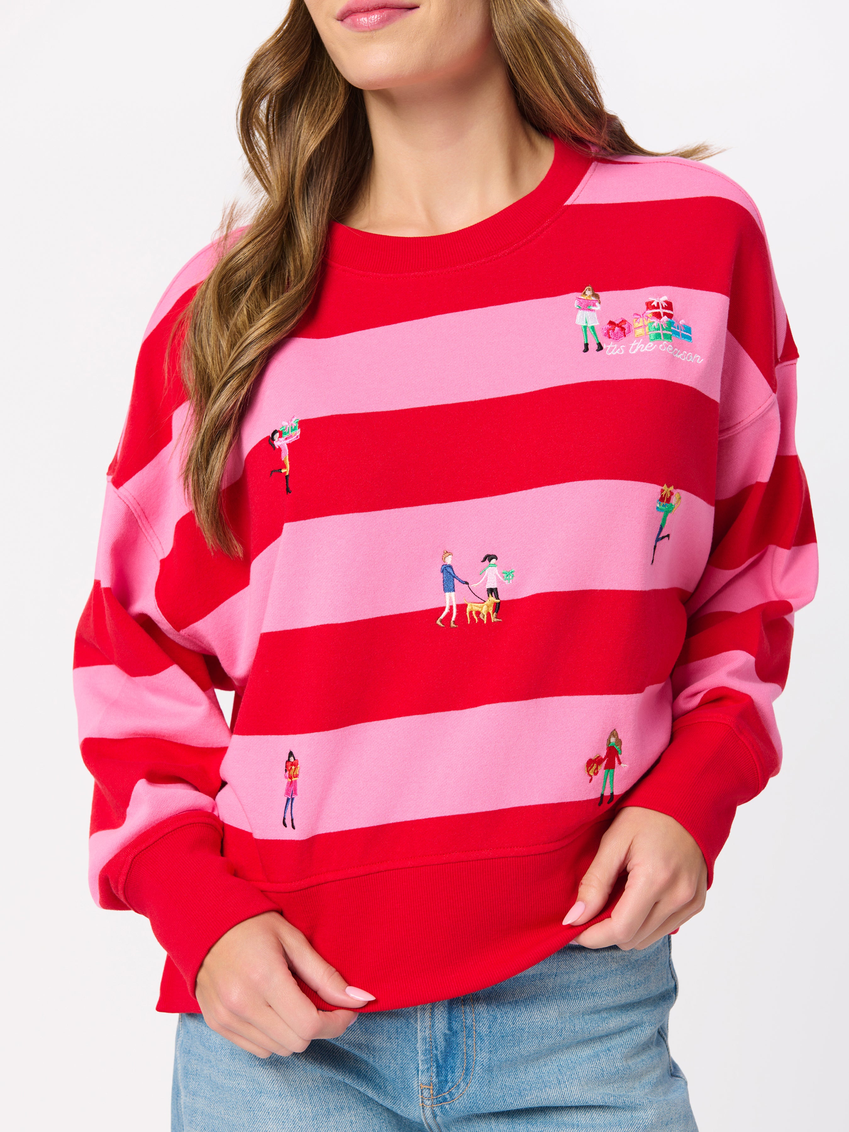 Shiraleah Gifting Embroidery Relaxed Sweatshirt, Red RED / EXTRA SMALL