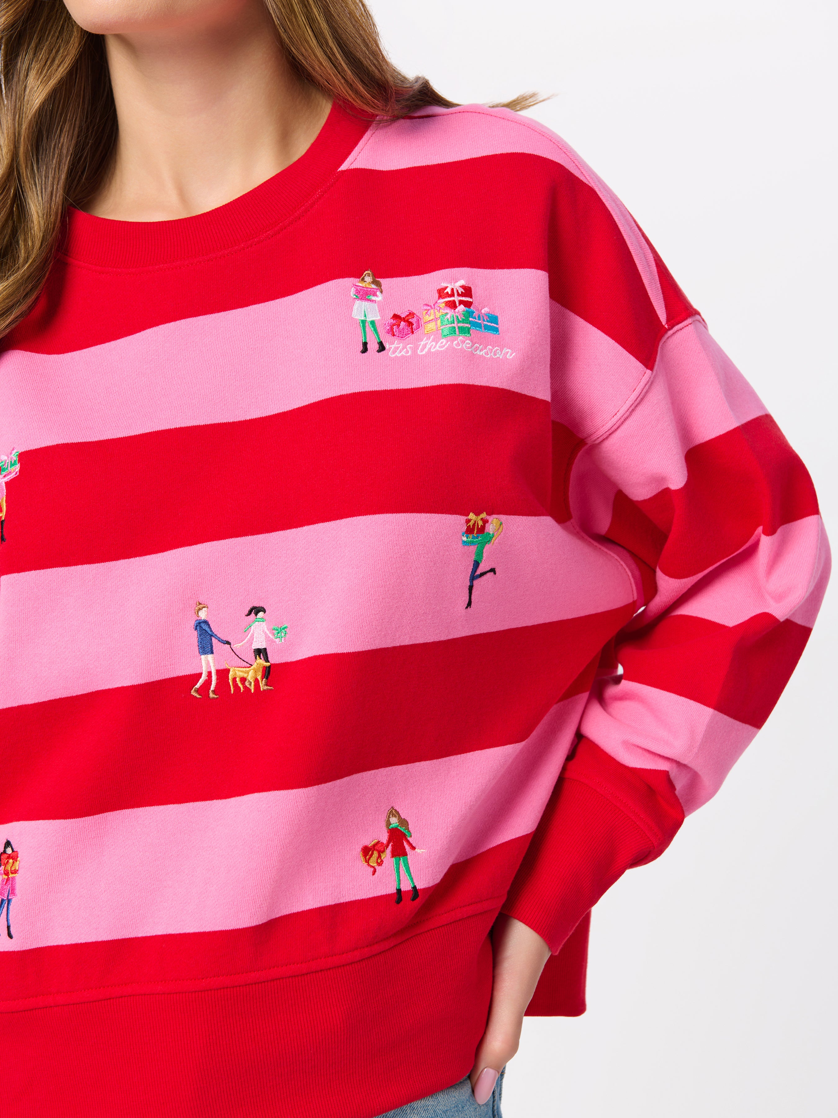 Shiraleah Gifting Embroidery Relaxed Sweatshirt, Red RED / EXTRA SMALL