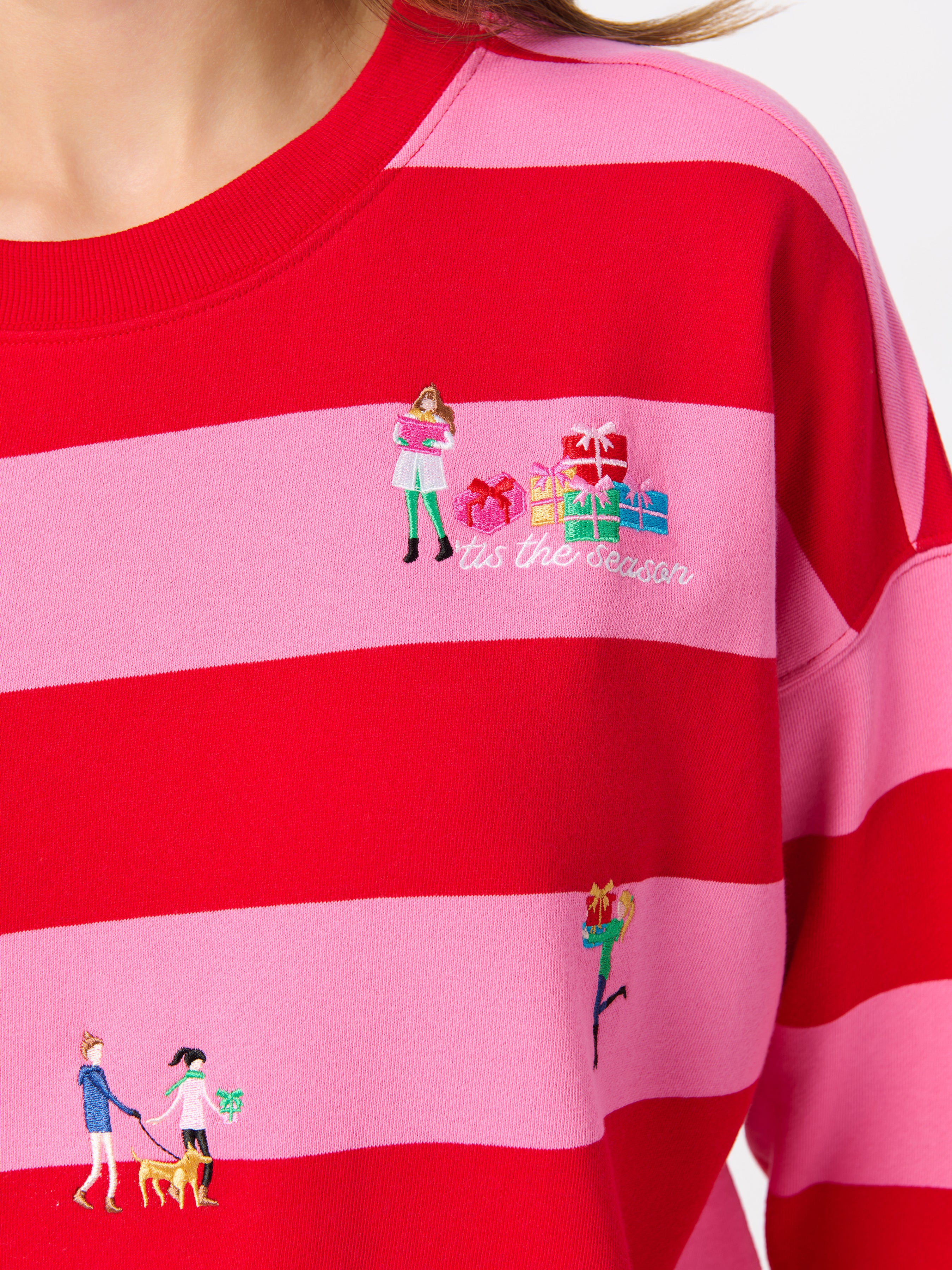 Shiraleah Gifting Embroidery Relaxed Sweatshirt, Red RED / EXTRA SMALL