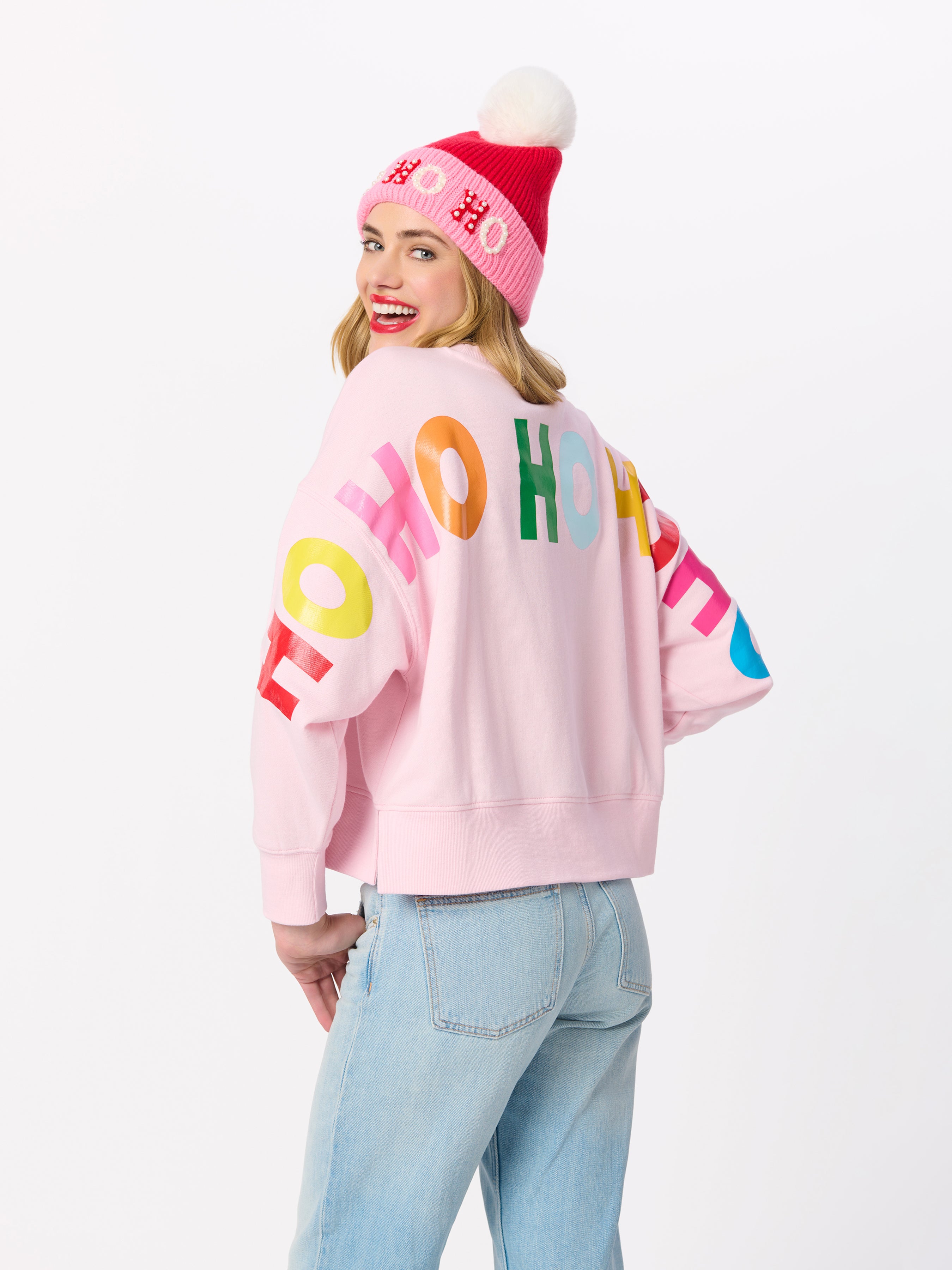 Shiraleah Santa/"Ho Ho Ho" Relaxed Sweatshirt, Blush BLUSH / EXTRA SMALL