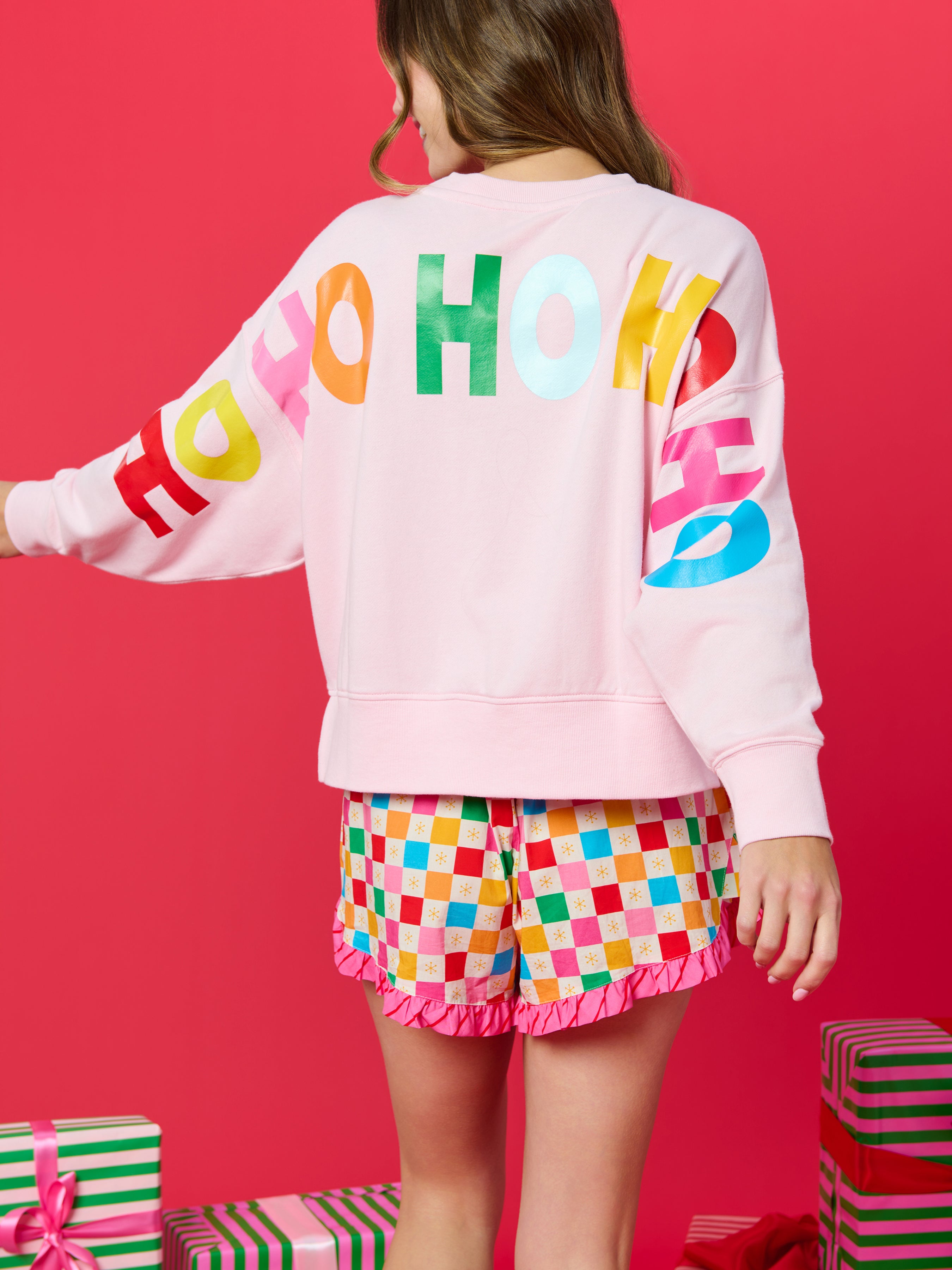Shiraleah Santa/"Ho Ho Ho" Relaxed Sweatshirt, Blush BLUSH / EXTRA SMALL