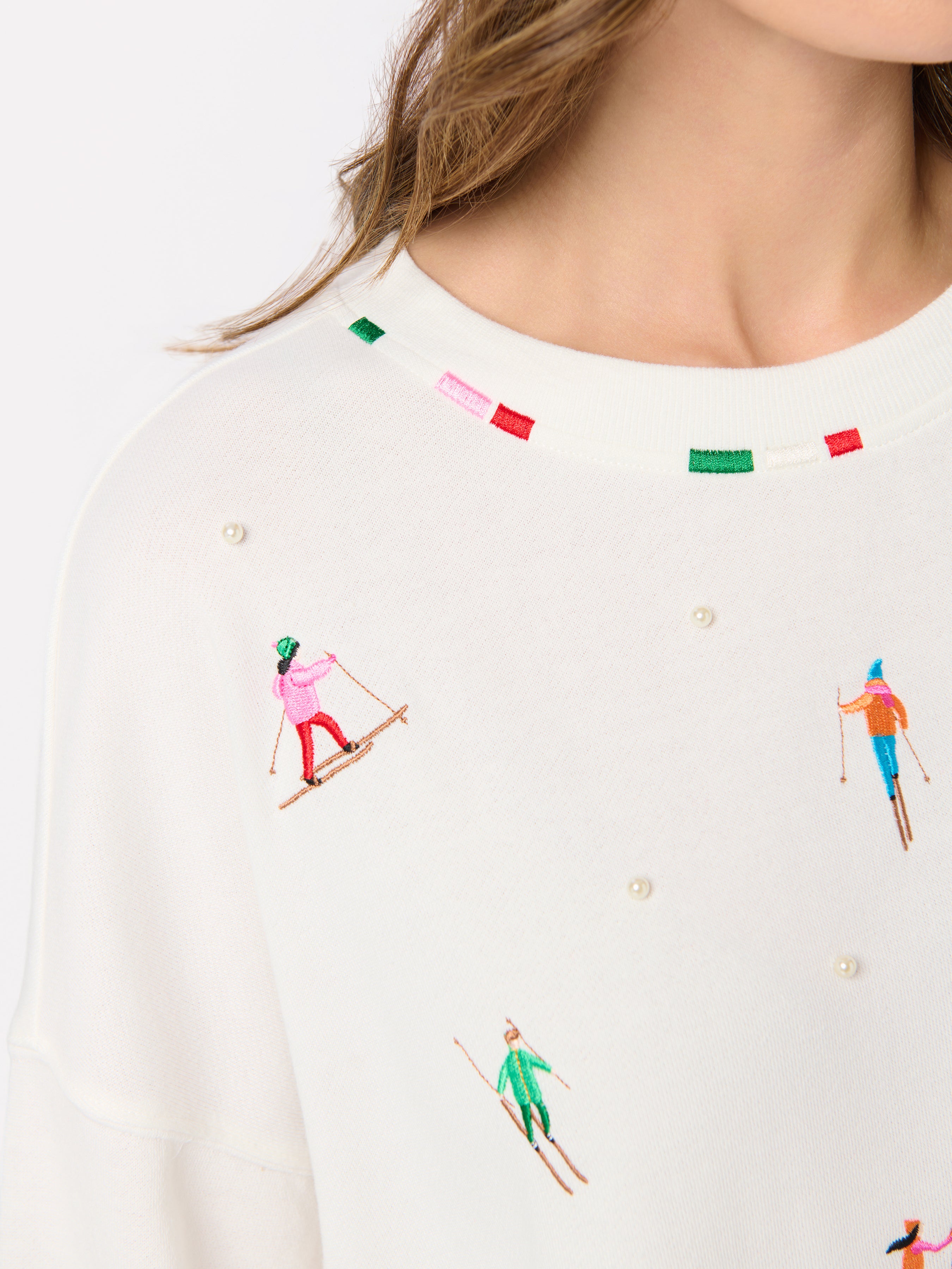Shiraleah Skiers With Pearls Relaxed Sweatshirt, Ivory IVORY / EXTRA SMALL