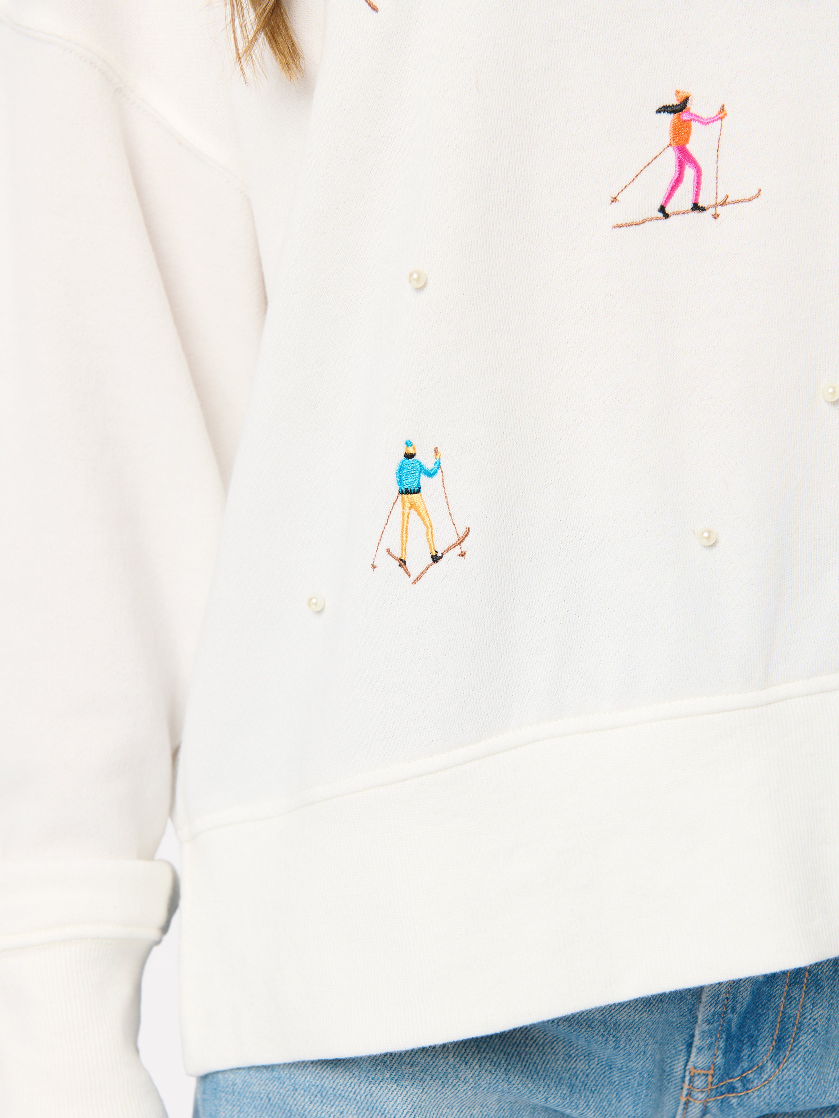Shiraleah Skiers With Pearls Relaxed Sweatshirt, Ivory IVORY / EXTRA SMALL