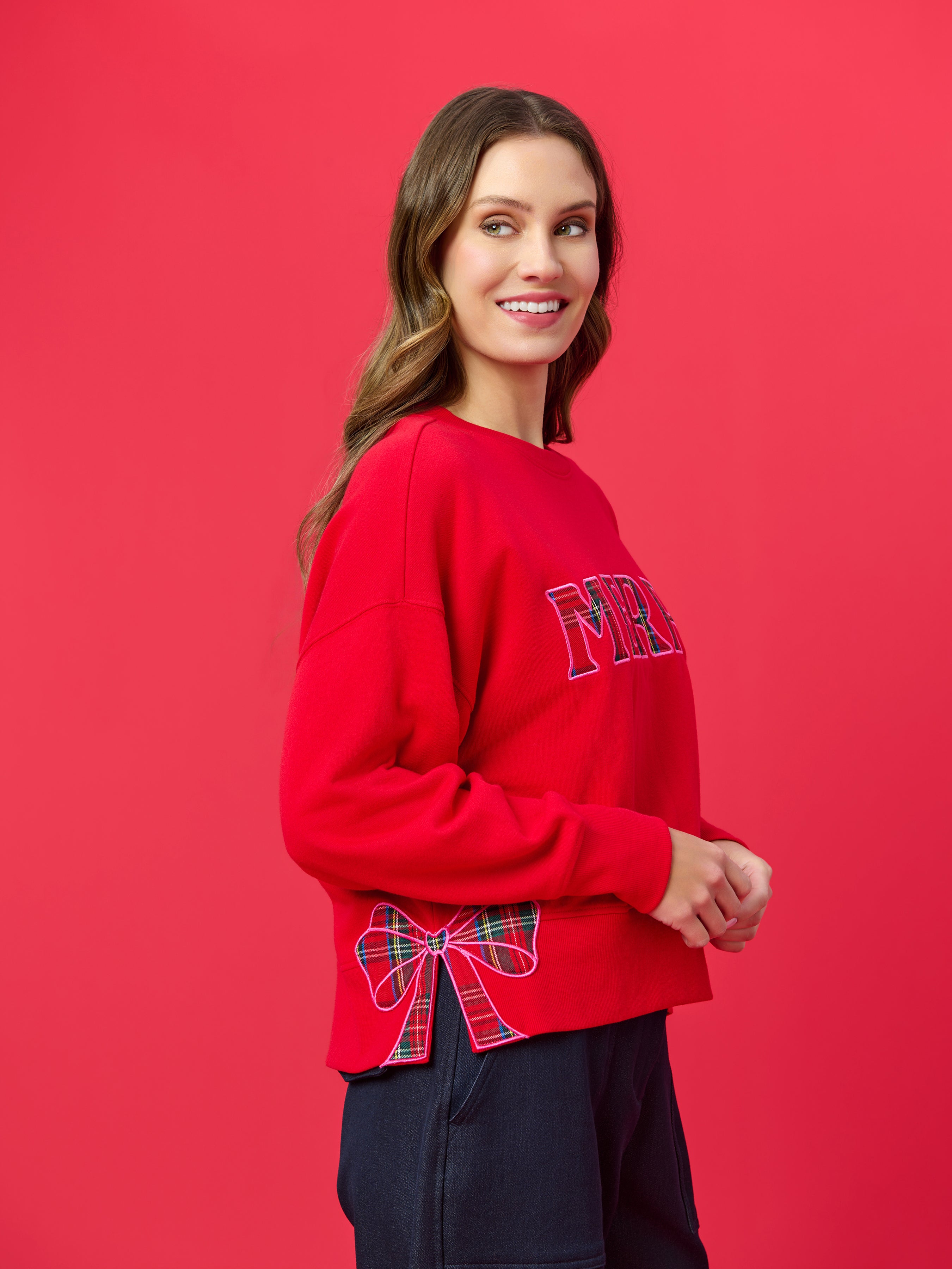 Shiraleah Plaid "Merry" Relaxed Sweatshirt, Red RED / EXTRA SMALL