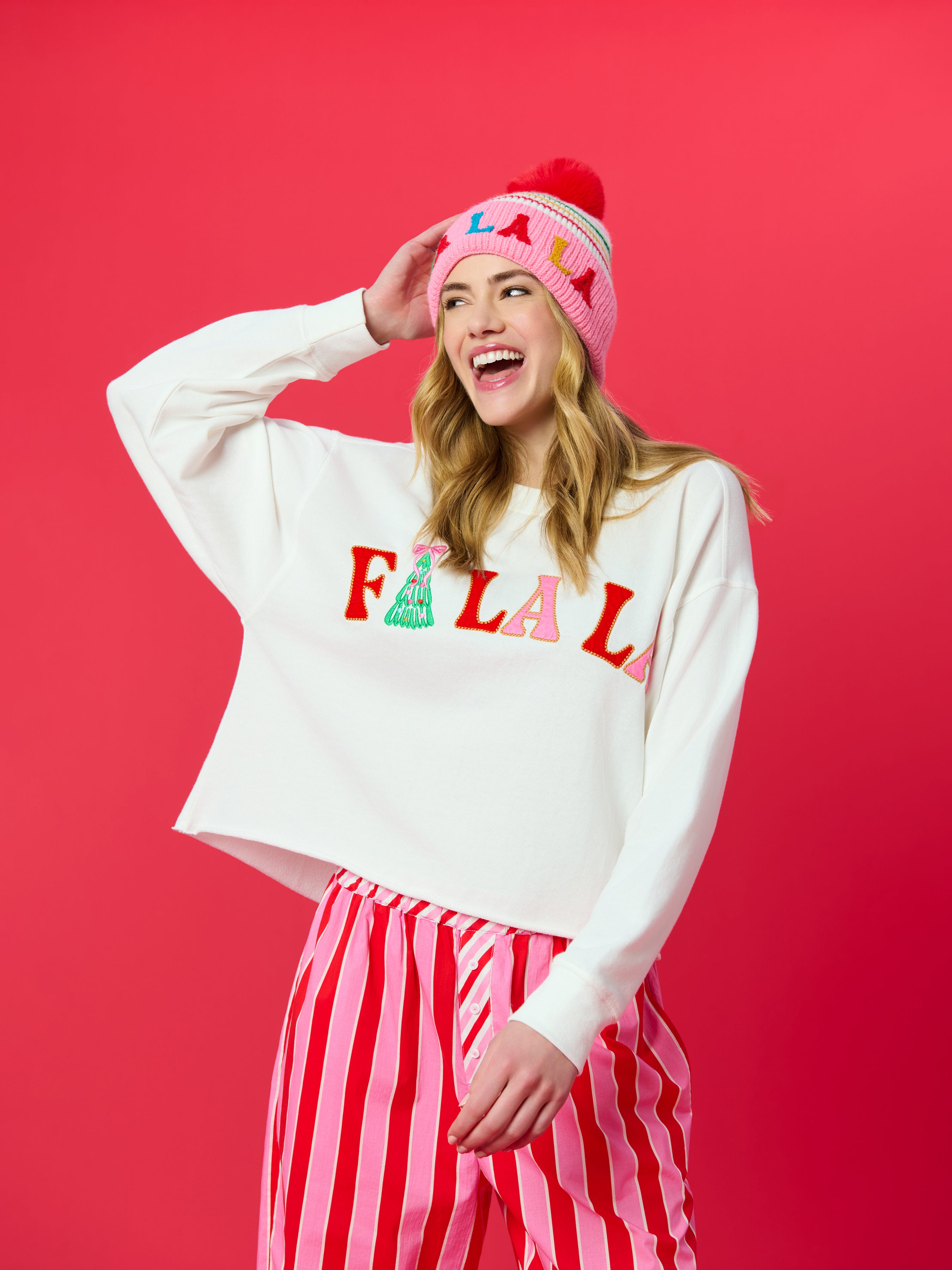 Shiraleah "Fa La La" Lounge Sweatshirt, White WHITE / EXTRA SMALL