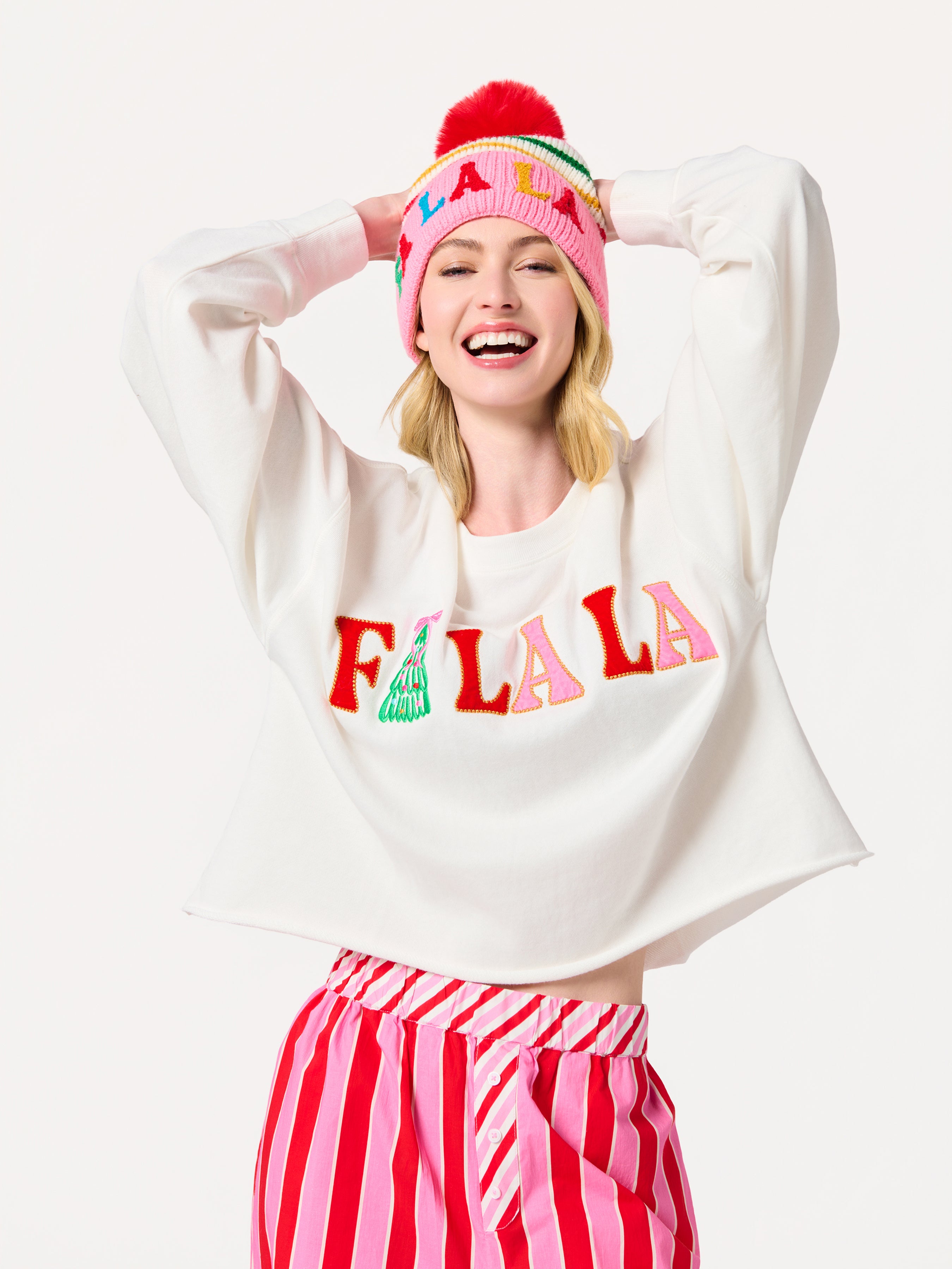Shiraleah "Fa La La" Lounge Sweatshirt, White WHITE / EXTRA SMALL