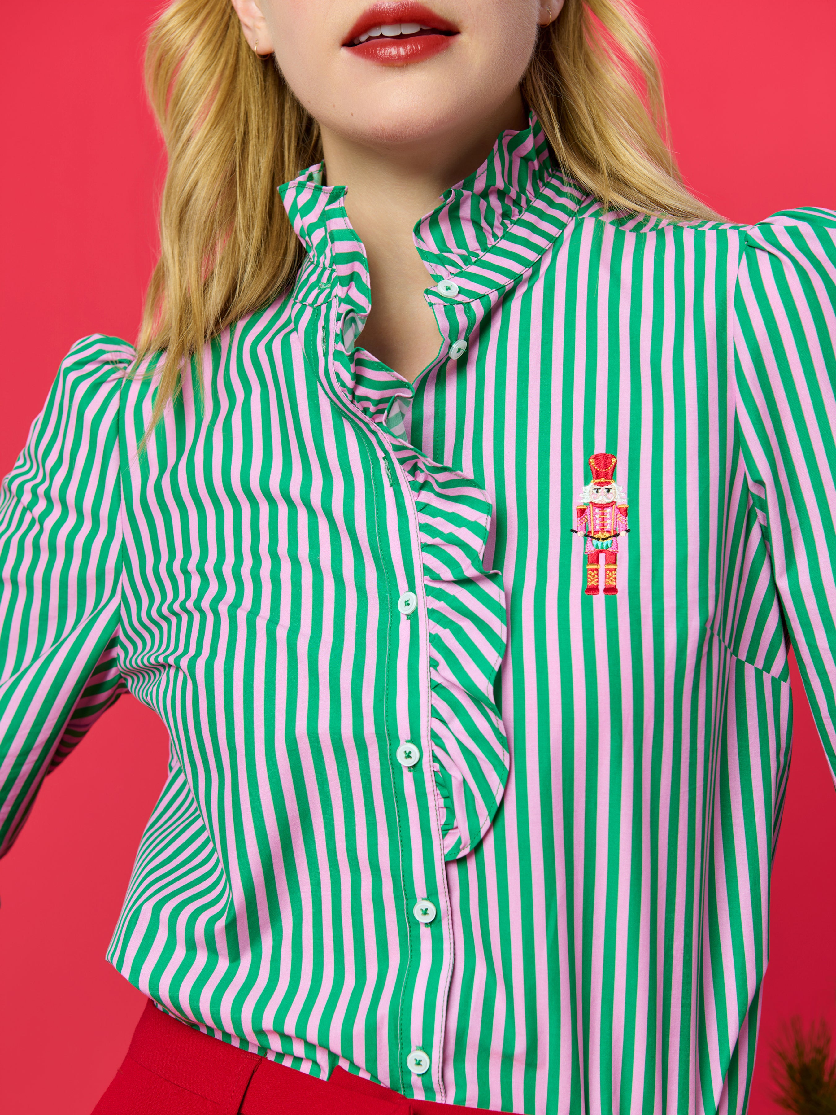 Shiraleah Nutcracker Ruffle Blouse, Green GREEN / EXTRA SMALL