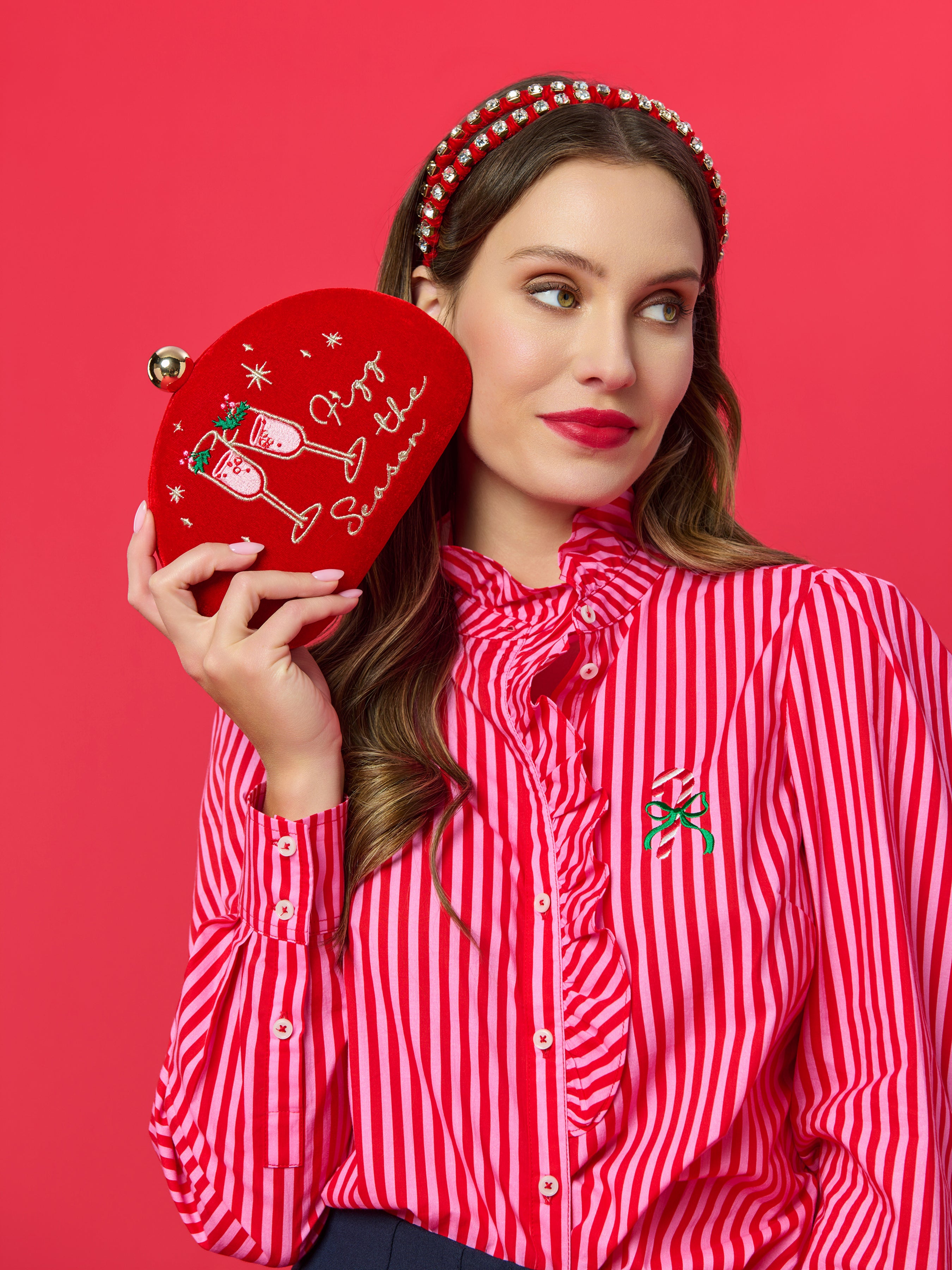 Shiraleah Candy Cane Ruffle Blouse, Red RED / EXTRA SMALL