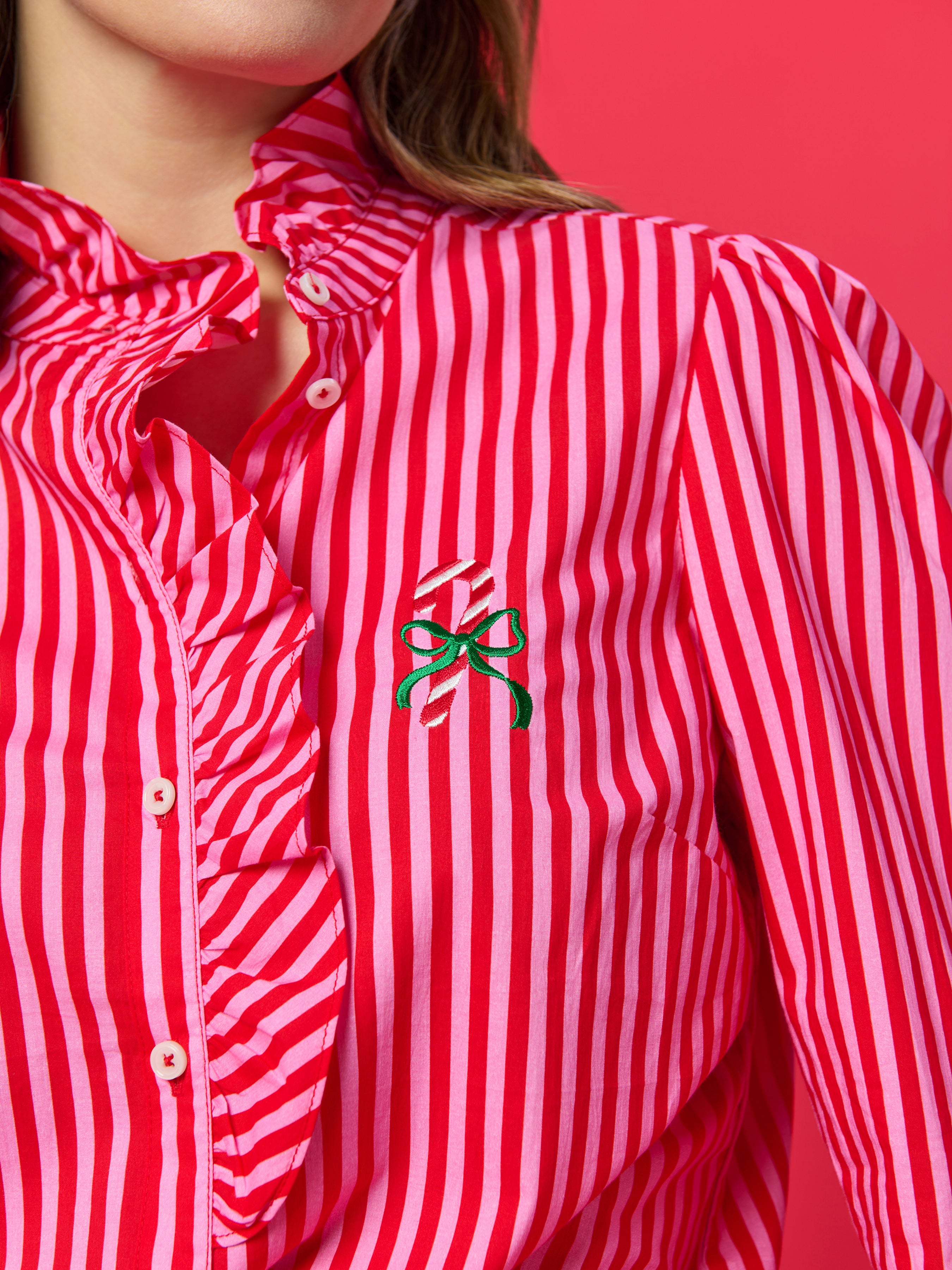 Shiraleah Candy Cane Ruffle Blouse, Red RED / EXTRA SMALL