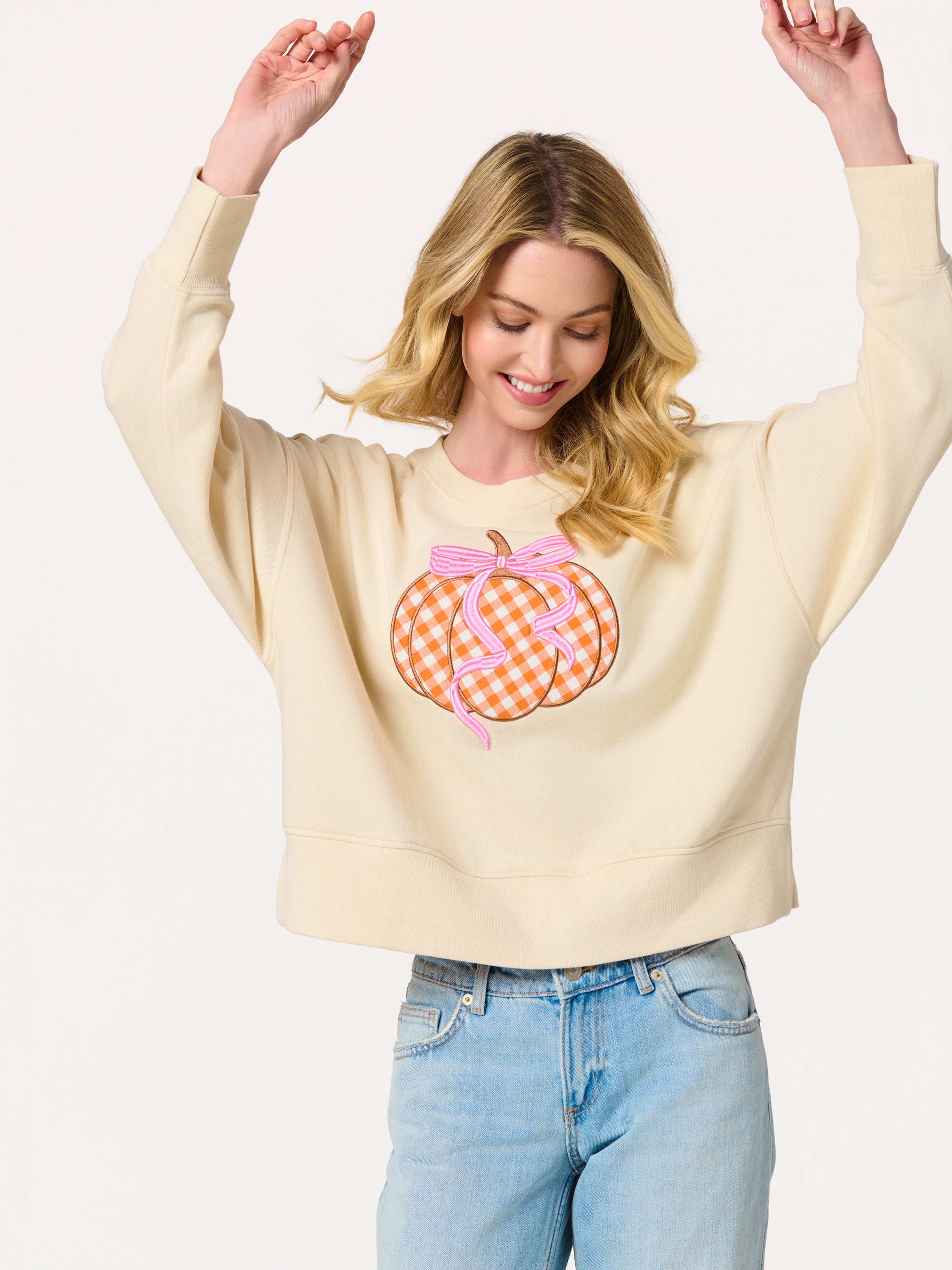 Shiraleah Gingham Pumpkin Relaxed Sweatshirt, Cream CREAM / EXTRA SMALL