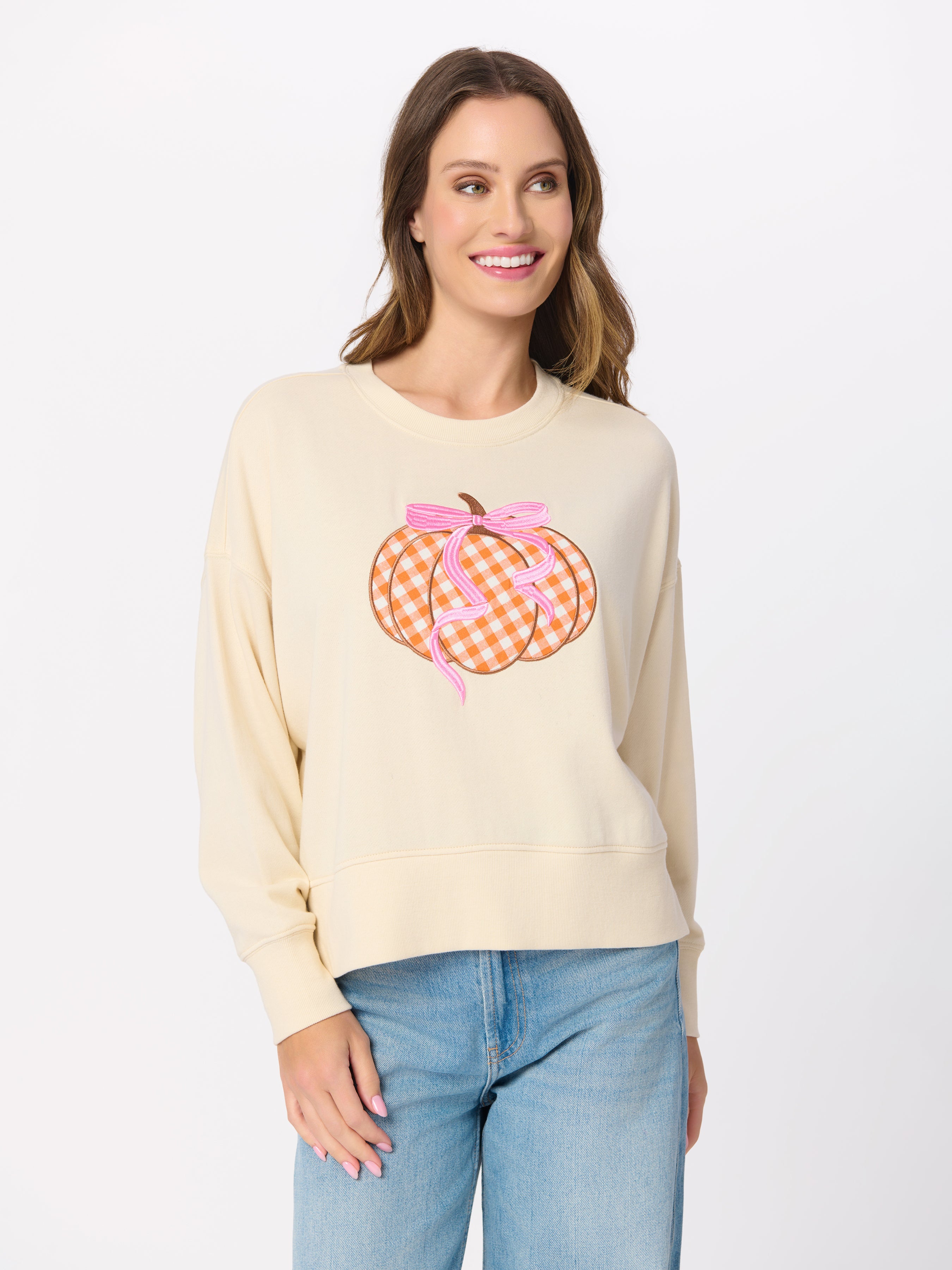 Shiraleah Gingham Pumpkin Relaxed Sweatshirt, Cream CREAM / EXTRA SMALL