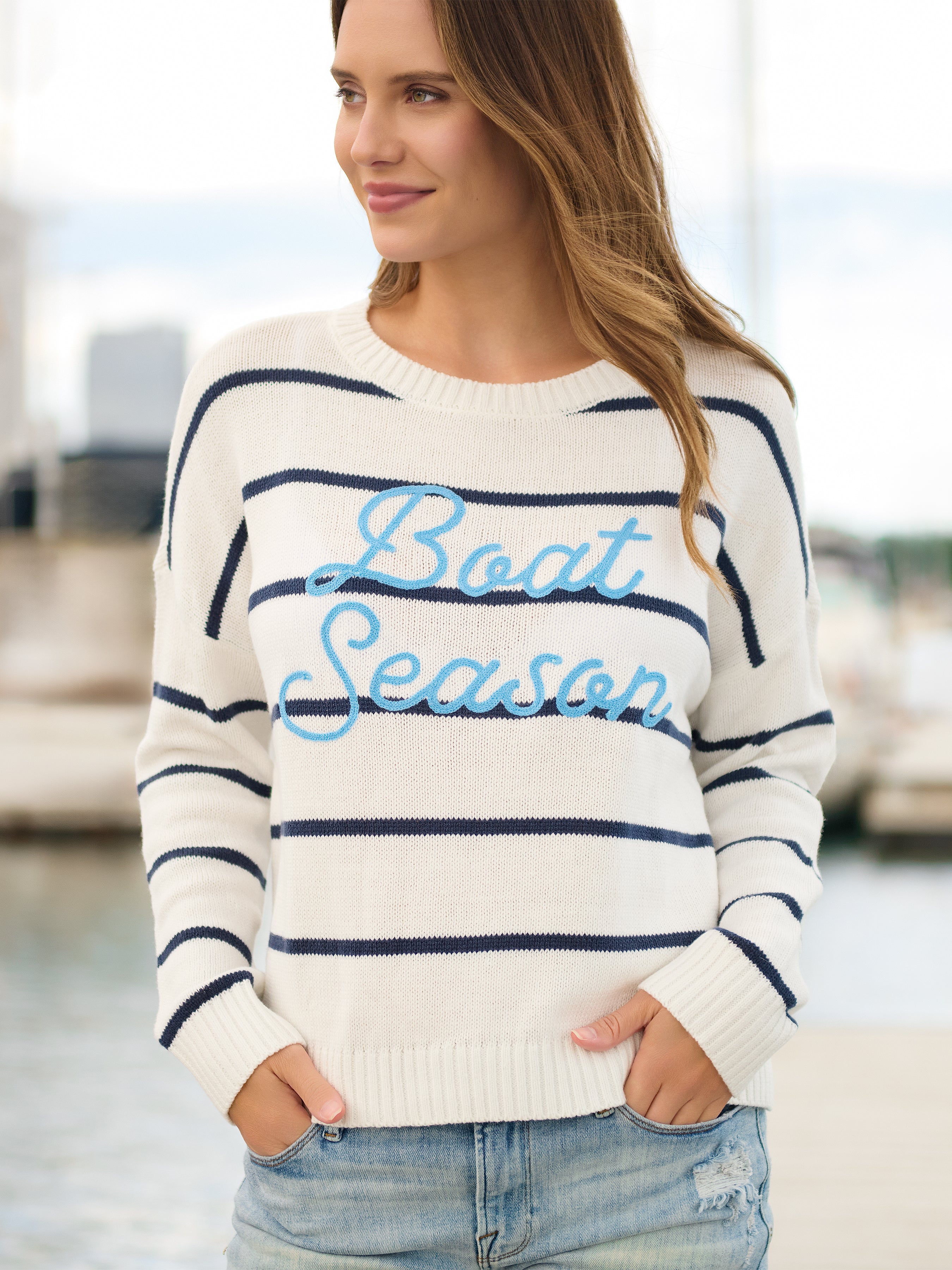 Shiraleah "Boat Season" Relaxed Fit Sweater, White SMALL