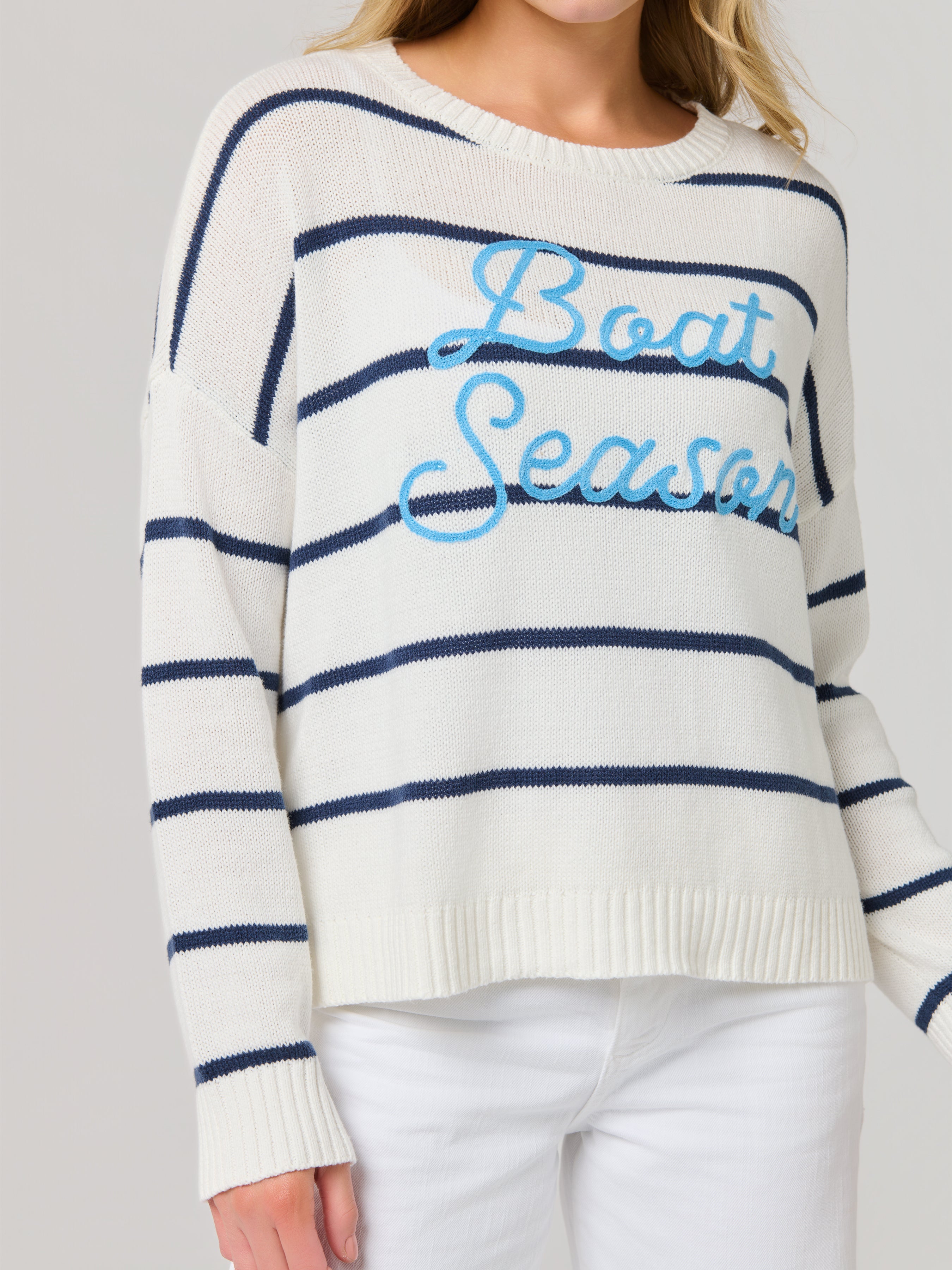 Shiraleah "Boat Season" Relaxed Fit Sweater, White SMALL