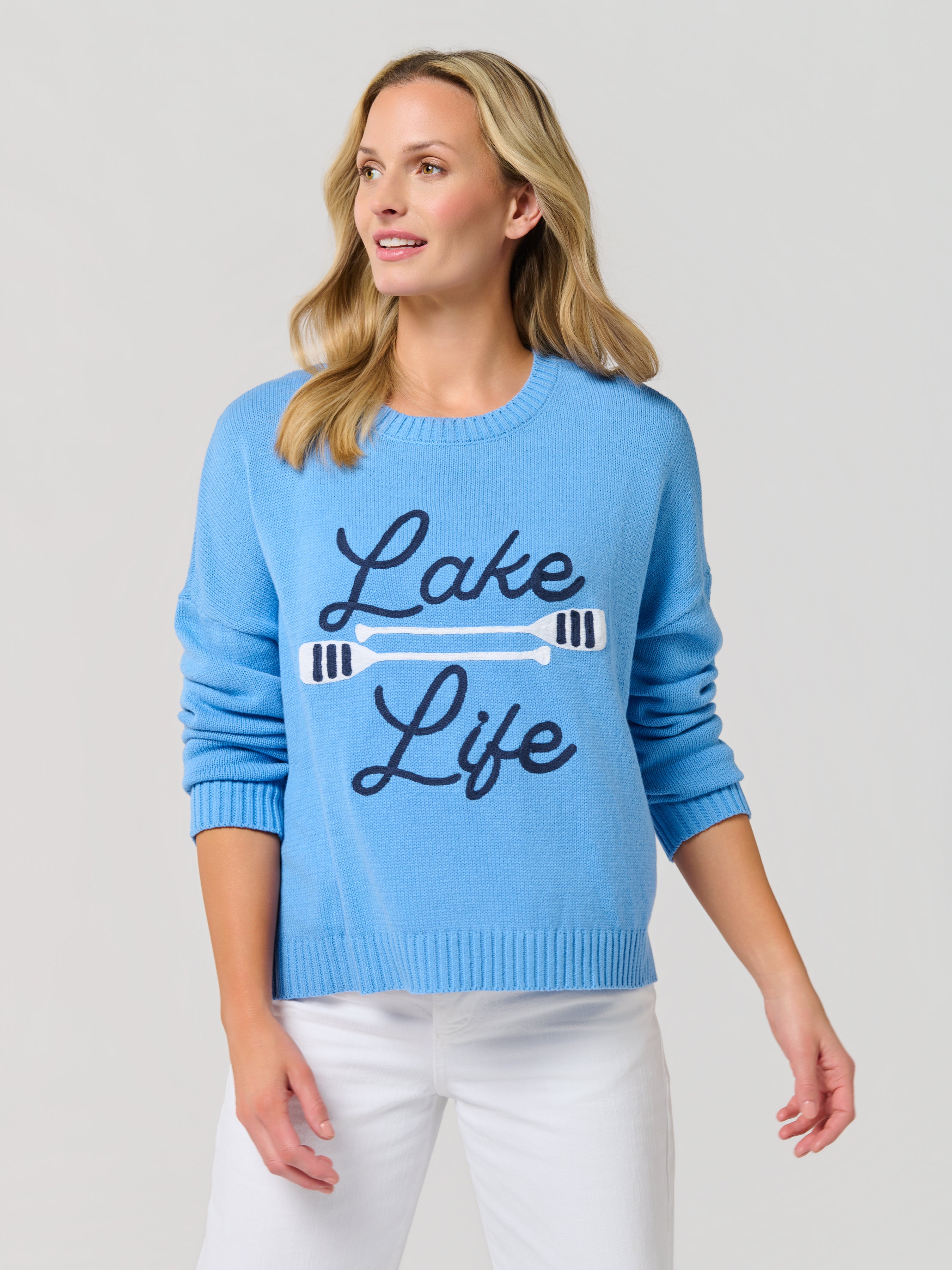 Shiraleah "Lake Life" Relaxed Fit Sweater, Blue SMALL