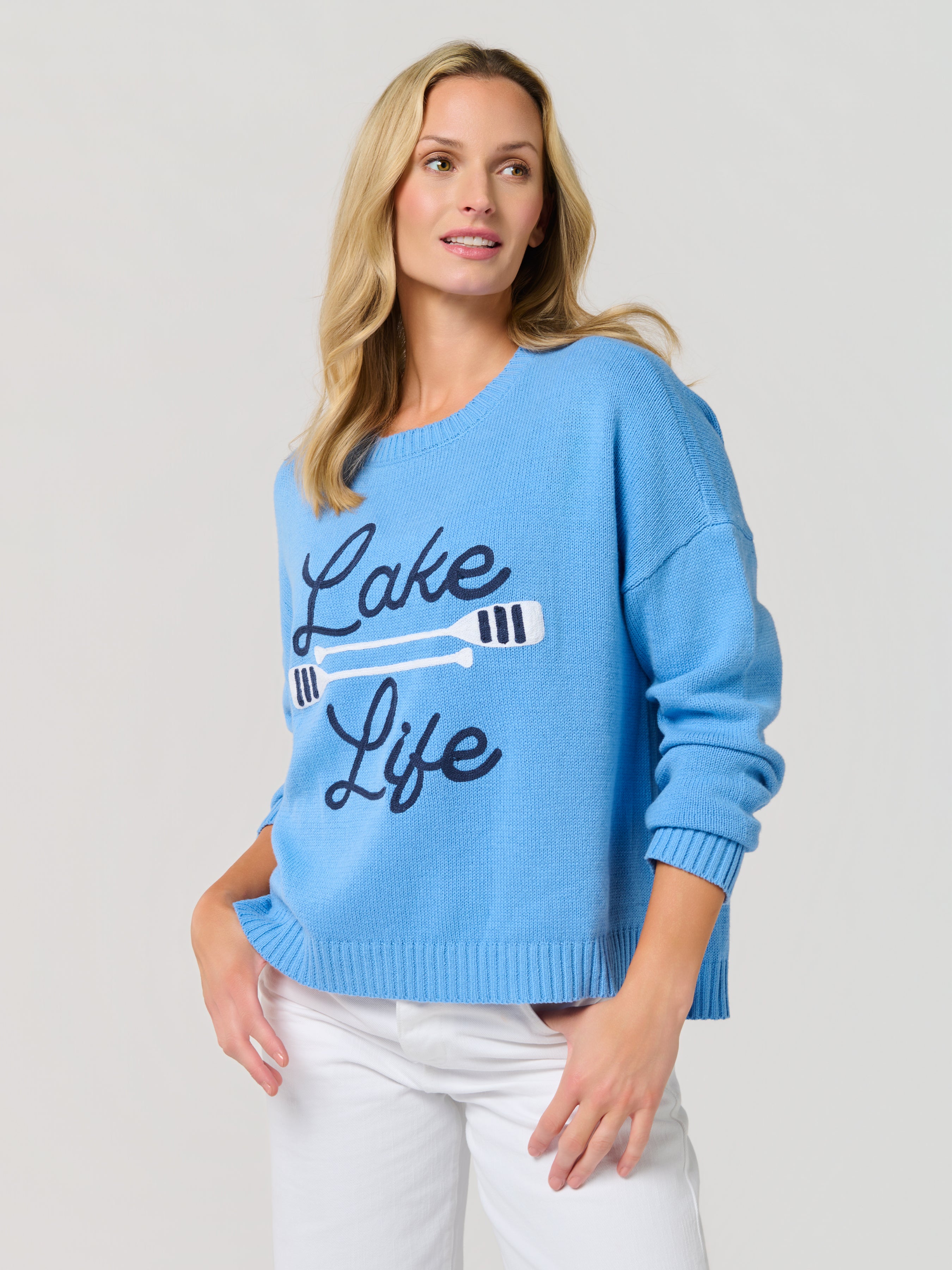 Shiraleah "Lake Life" Relaxed Fit Sweater, Blue SMALL