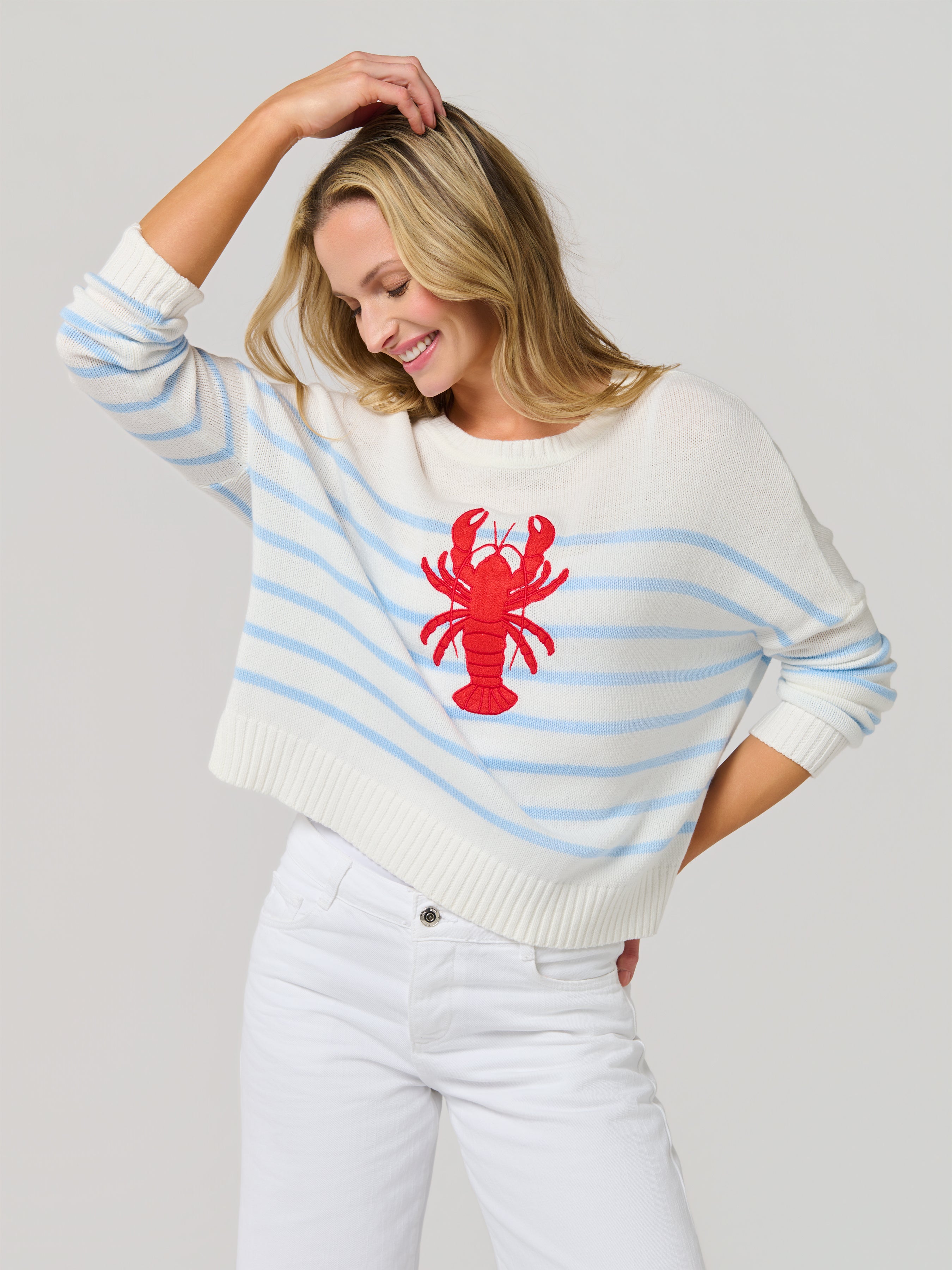 Shiraleah Lobster Relaxed Fashion Fit Sweater, White SMALL